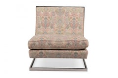 Chrome and Pink Floral Fabric Floating Slipper Chair 'Manner of Milo Baughman'
