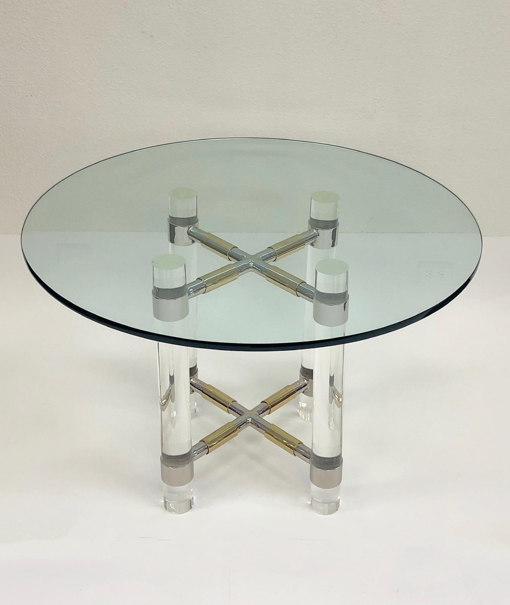 Chrome and Polish Brass Continental Height Table by Charles Hollis Jones In Excellent Condition For Sale In Palm Springs, CA