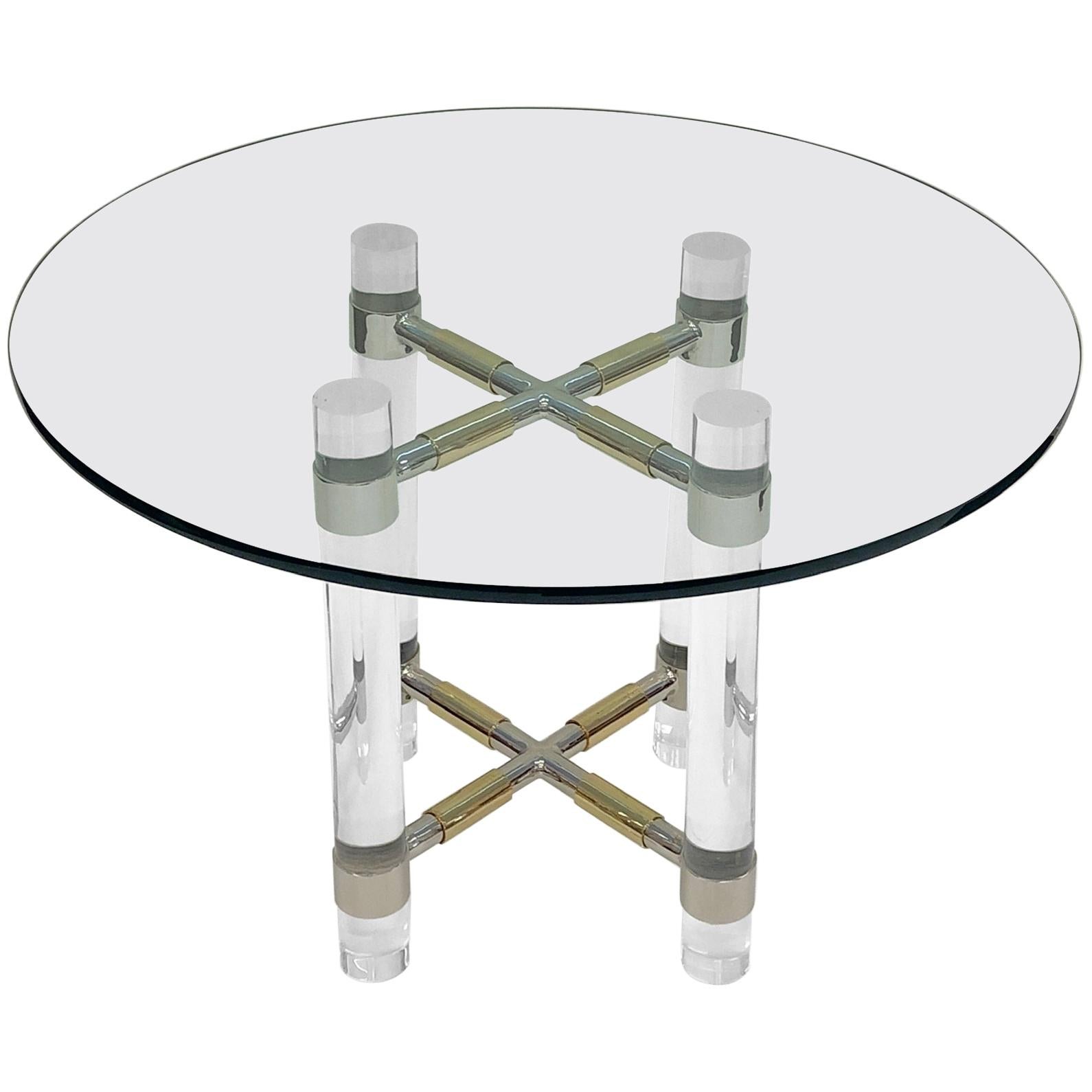 Chrome and Polish Brass Continental Height Table by Charles Hollis Jones For Sale