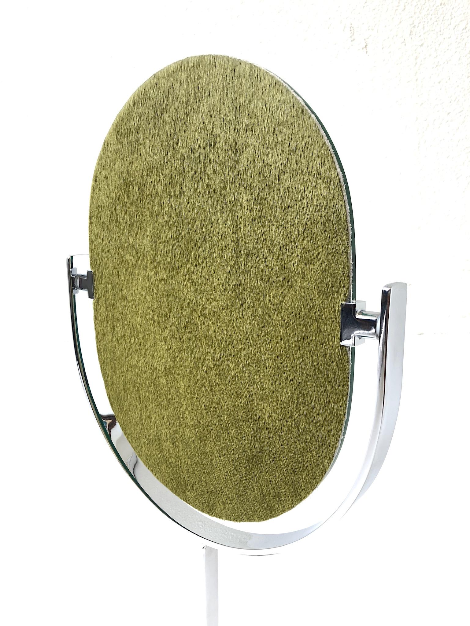Modern Chrome and Pony Skin Vanity Mirror in the Manner of Charles Hollis Jones