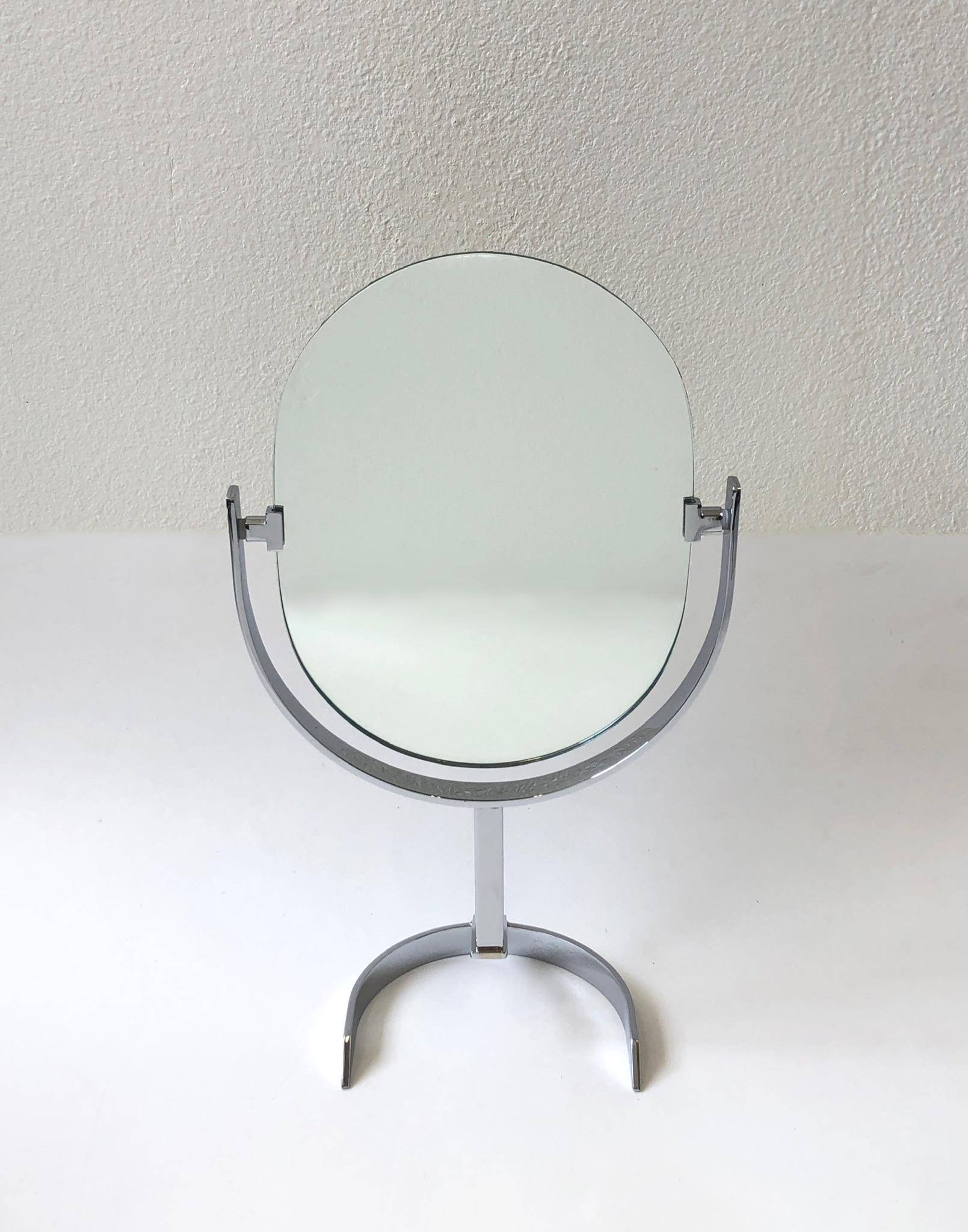 Chrome and Pony Skin Vanity Mirror in the Manner of Charles Hollis Jones In Excellent Condition In Palm Springs, CA