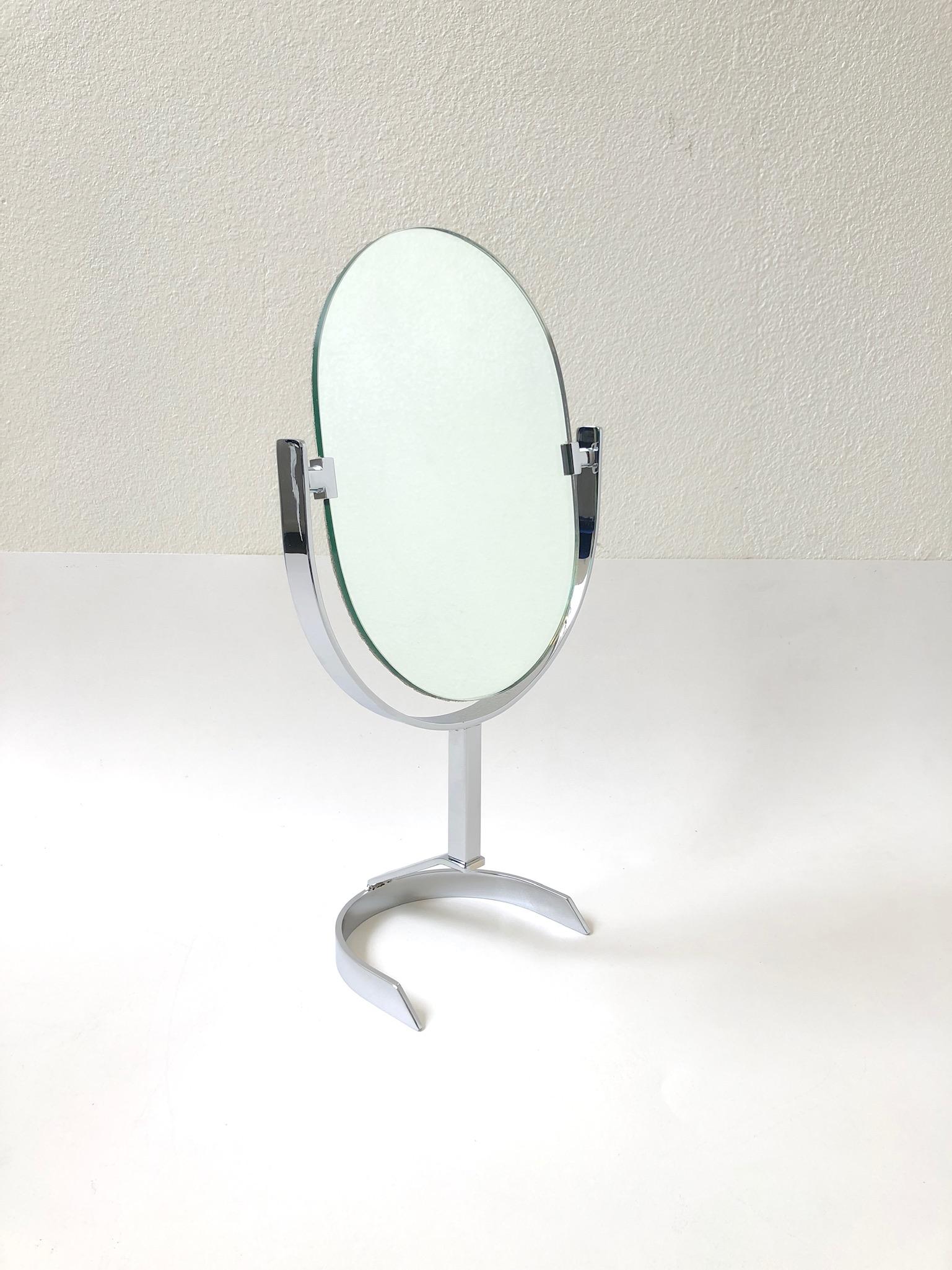 Late 20th Century Chrome and Pony Skin Vanity Mirror in the Manner of Charles Hollis Jones