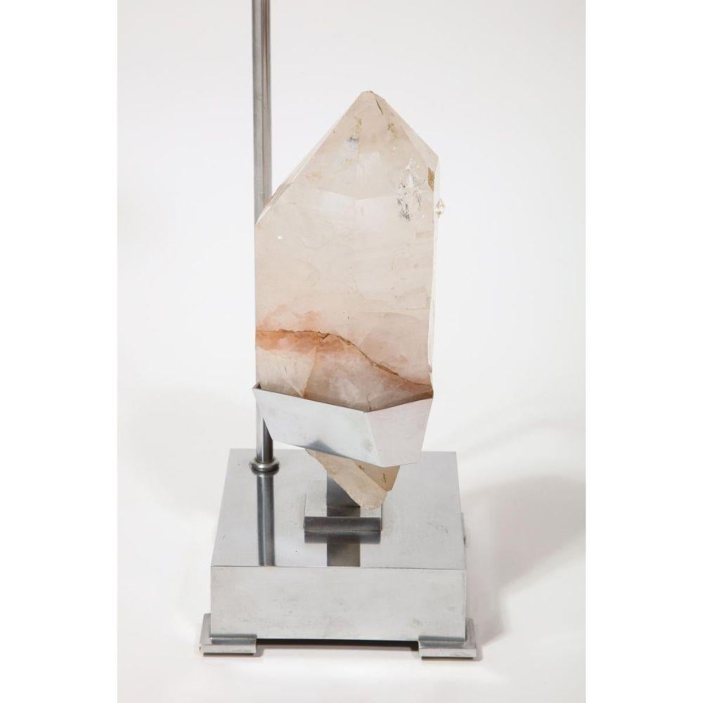 Moderne Lampe de table en chrome et quartz par Willy Daro, circa 1970 en vente