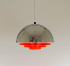 Chrome and Red Milieu Pendant by Jo Hammerborg for Fog & Mørup, 1970s