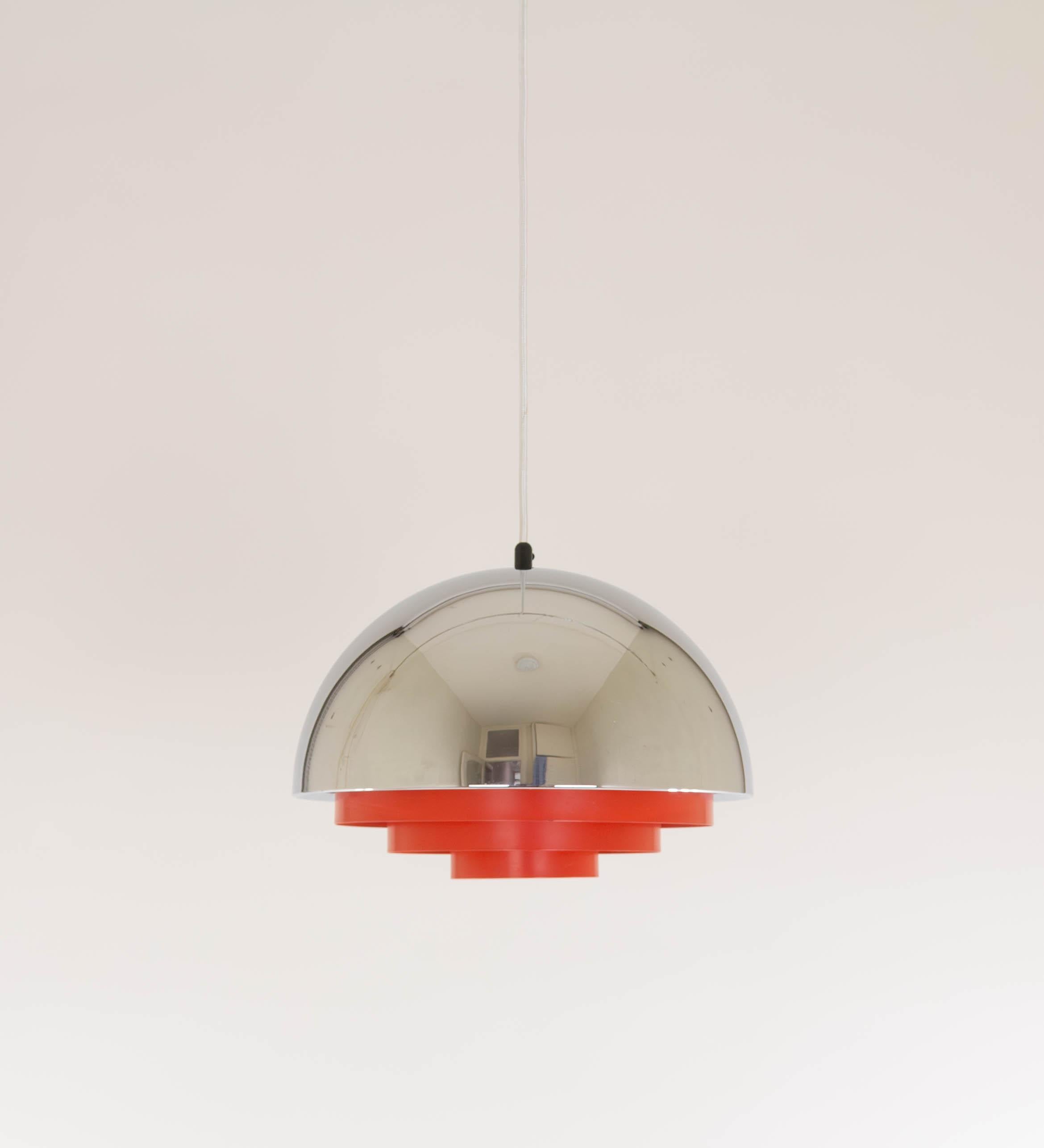 Danish Chrome and Red Milieu Pendant by Jo Hammerborg for Fog & Mørup, 1970s For Sale