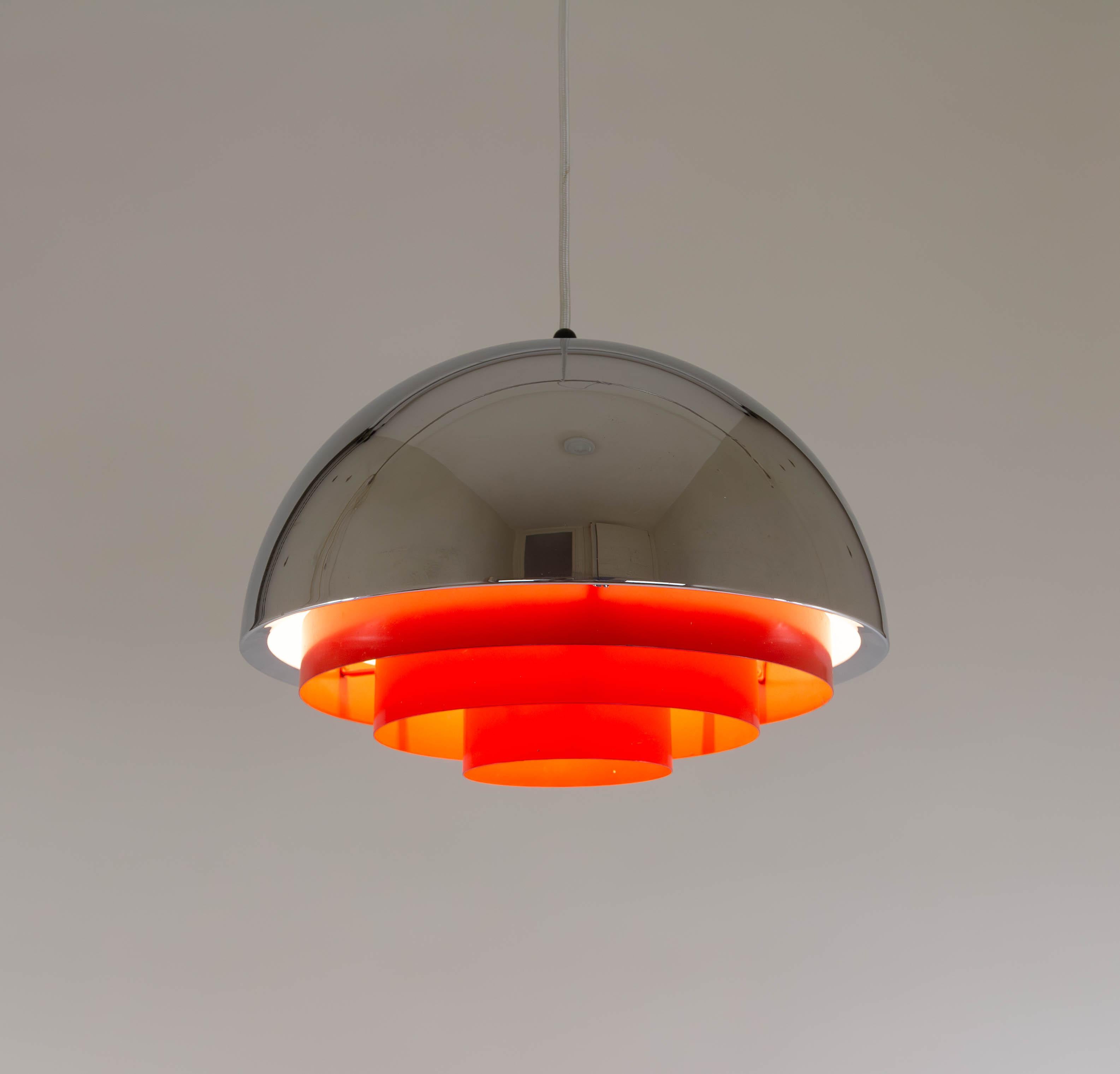 Lacquered Chrome and Red Milieu Pendant by Jo Hammerborg for Fog & Mørup, 1970s For Sale