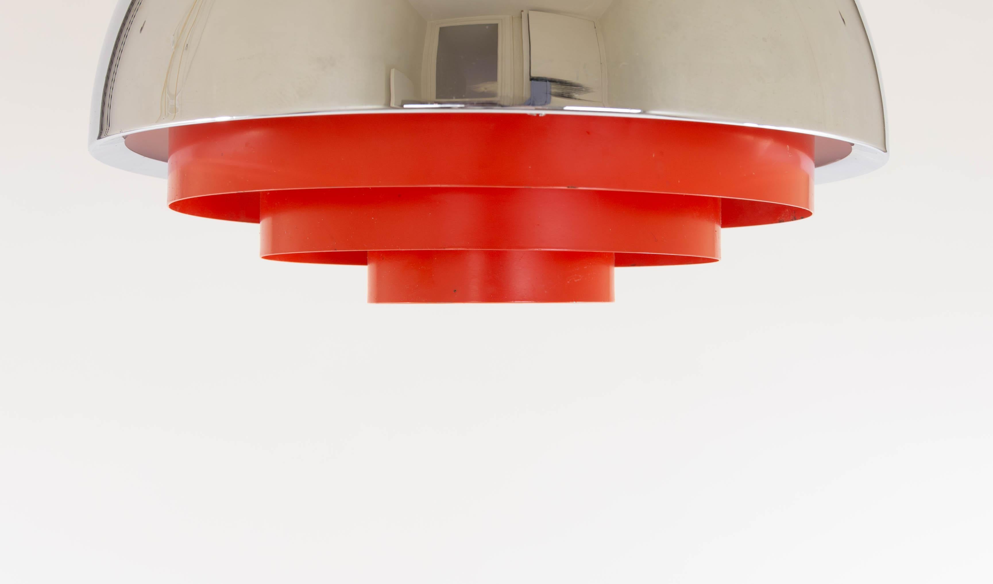 Chrome and Red Milieu Pendant by Jo Hammerborg for Fog & Mørup, 1970s In Good Condition For Sale In Rotterdam, NL