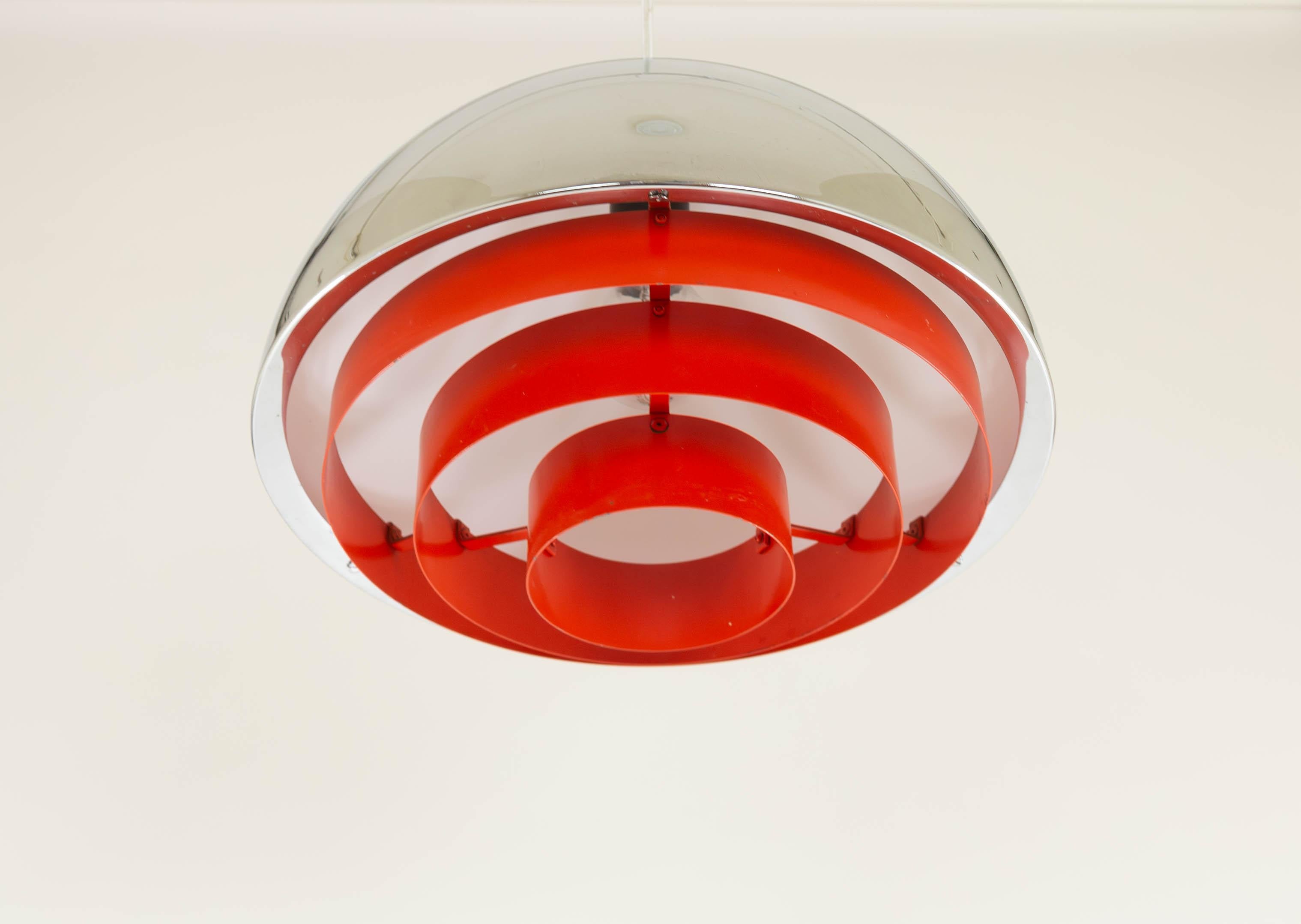 Late 20th Century Chrome and Red Milieu Pendant by Jo Hammerborg for Fog & Mørup, 1970s For Sale