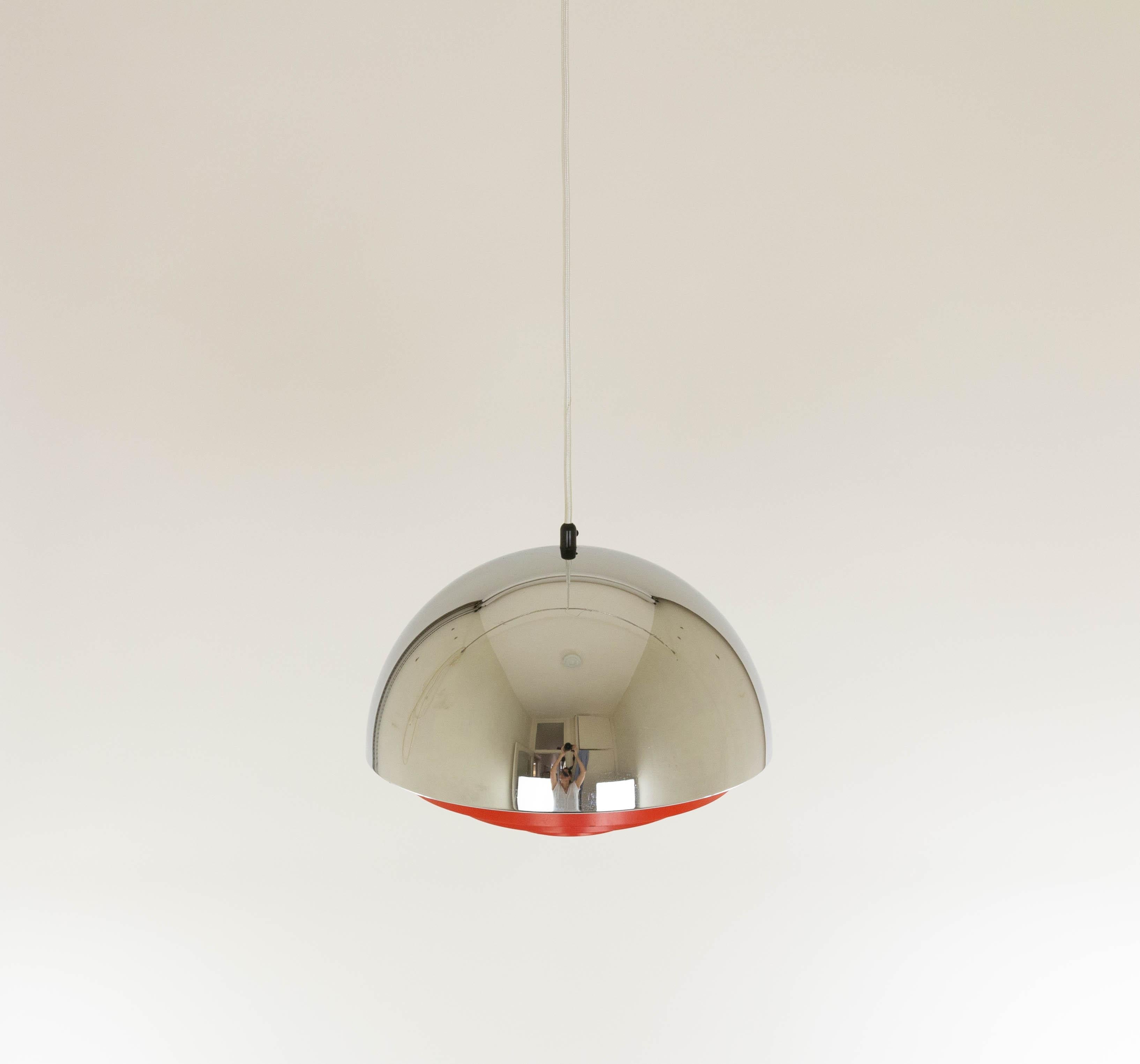 Metal Chrome and Red Milieu Pendant by Jo Hammerborg for Fog & Mørup, 1970s For Sale