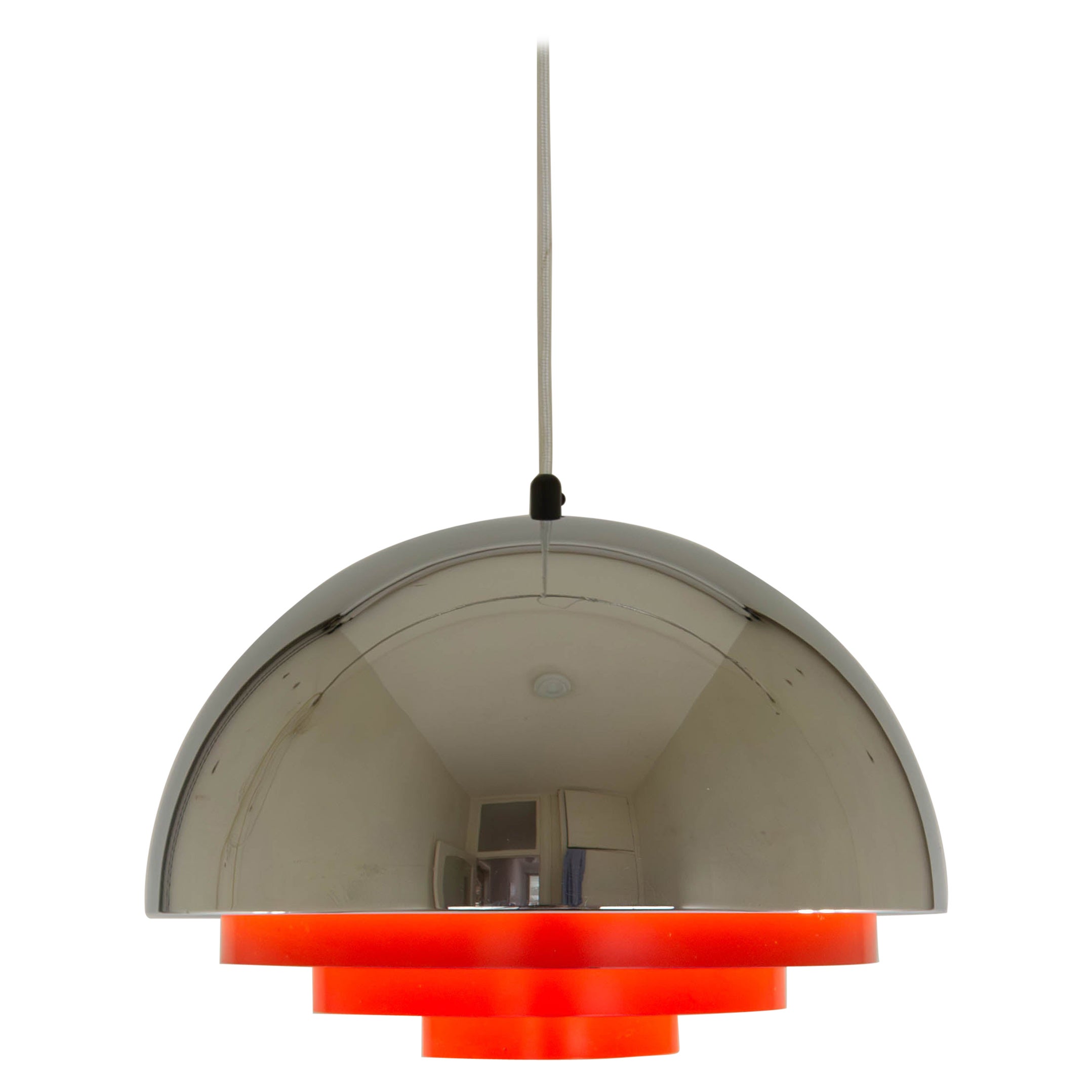 Colgante Milieu cromado y rojo de Jo Hammerborg para Fog & Mørup, años 70