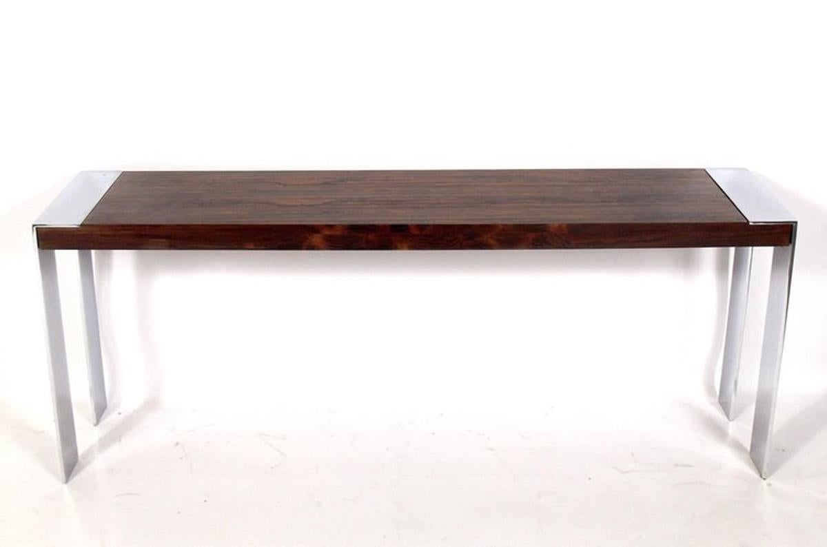Mid-Century Modern Chrome and Rosewood Console Table Attributed to Milo Baughman