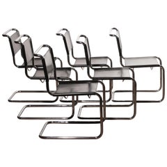 Chrome and Saddle Leather Set of Six Dining Chairs by Mart Stam for Fasem