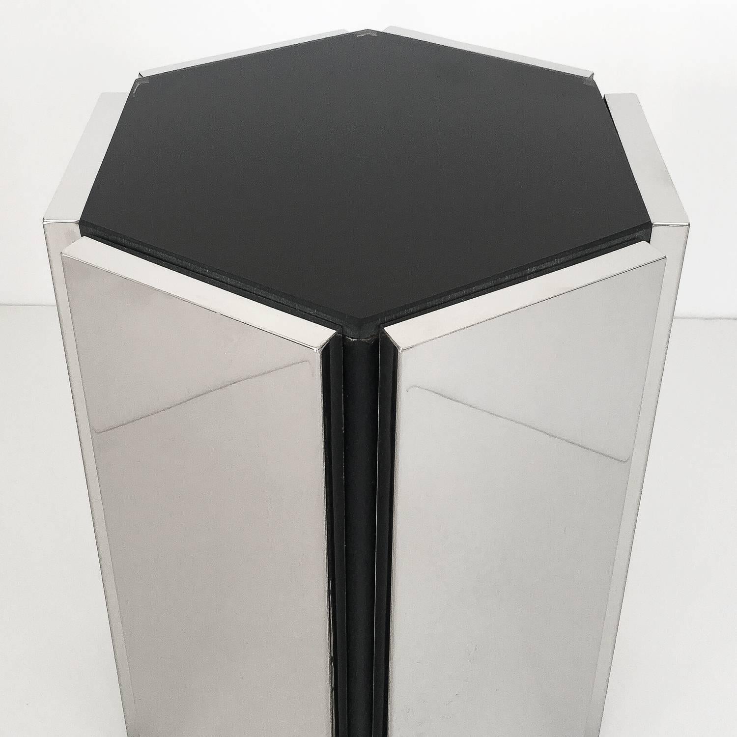 Chrome and Smoke Glass Hexagon Side Table In Good Condition In Chicago, IL