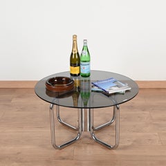 Table basse italienne ronde en chrome et cristal fumé, Giotto Stoppino, 1970