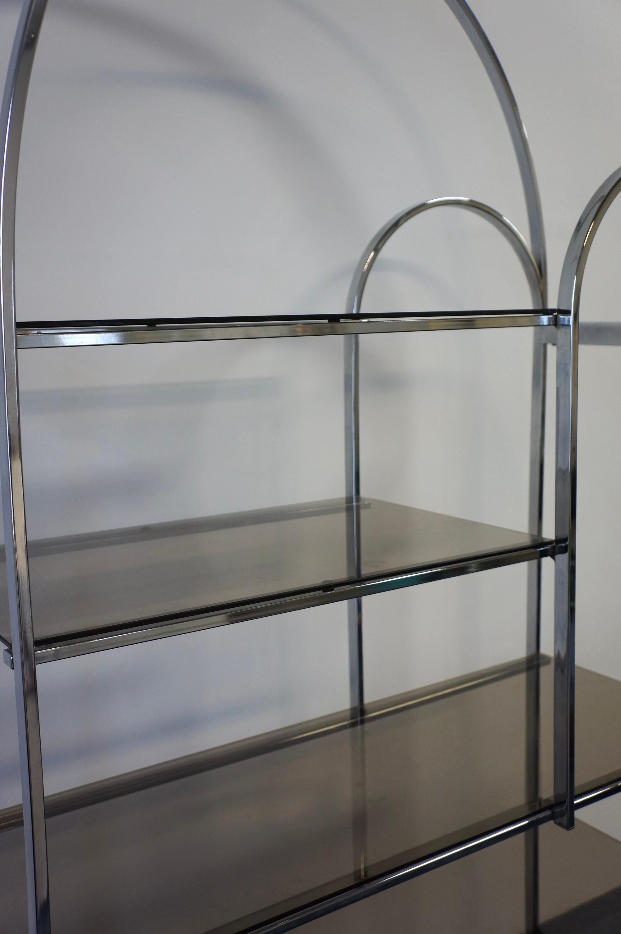 Other Chrome and Smoked Fumed Glass Arch Etagere 
