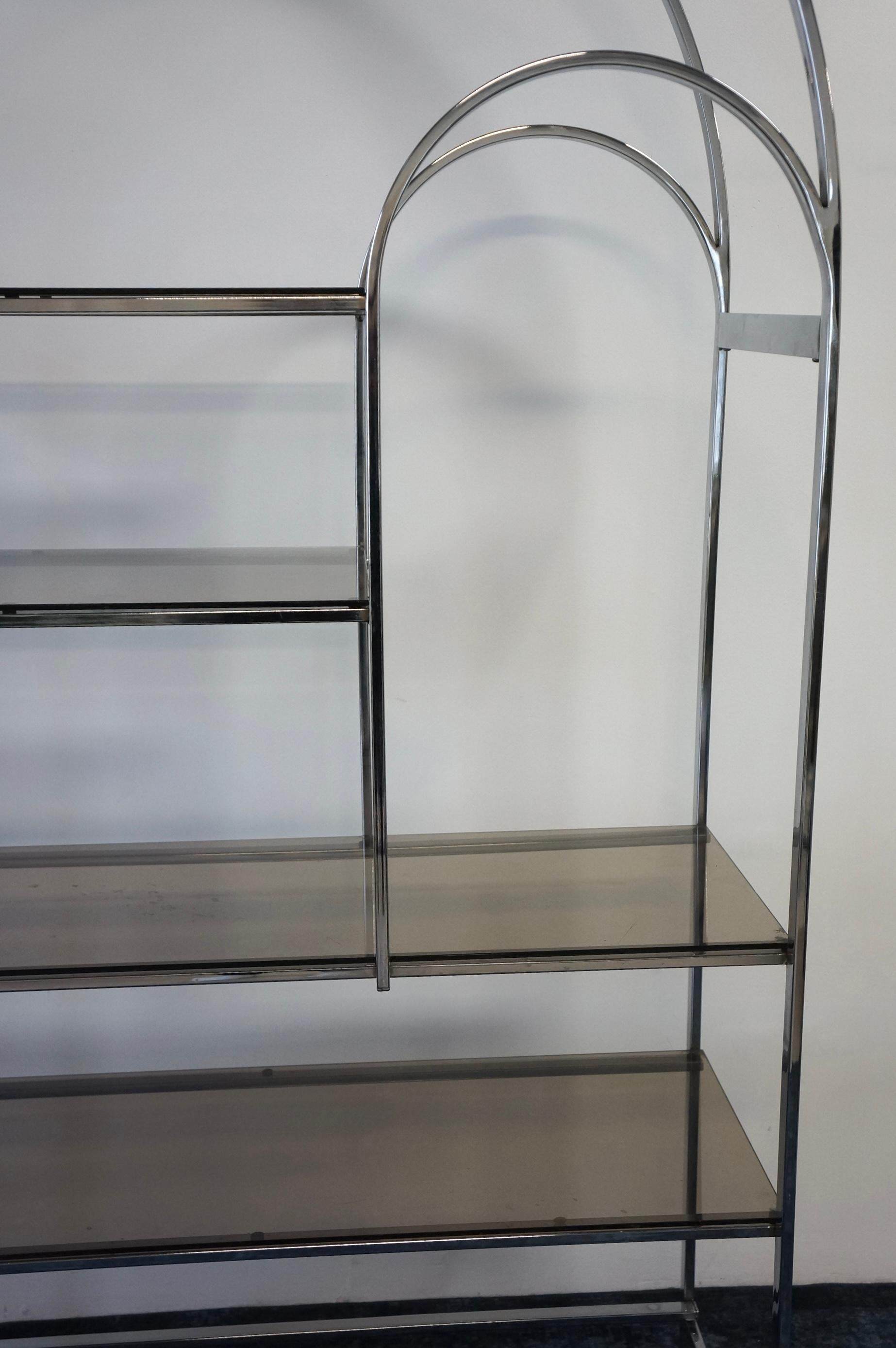 Late 20th Century Chrome and Smoked Fumed Glass Arch Etagere 