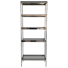Chrome and Smoked Fumed Glass Shelving Unit Etagere