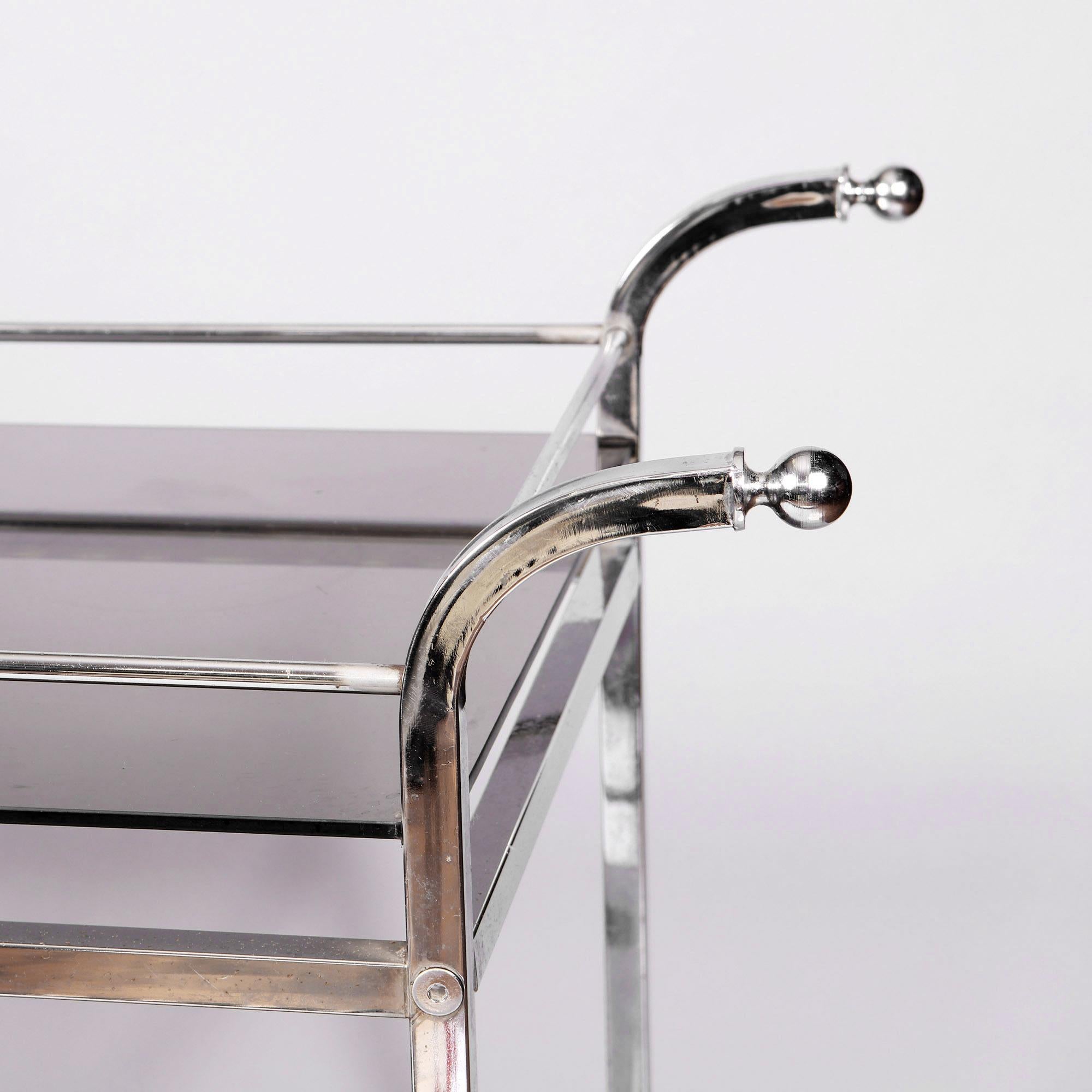 British Chrome and Smoked Glass Bar Cart Drinks Trolley For Sale