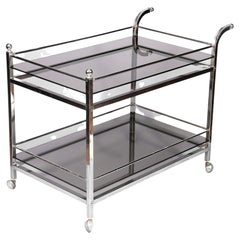 Vintage Chrome and Smoked Glass Bar Cart Drinks Trolley