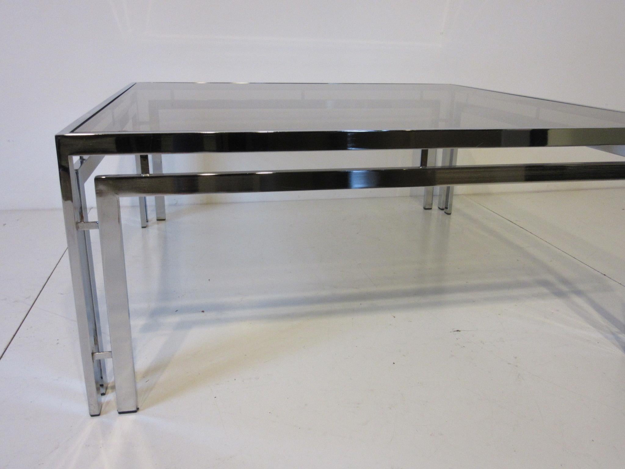 Modern Chrome and Smoked Glass Coffee Table after Milo Baughman For Sale