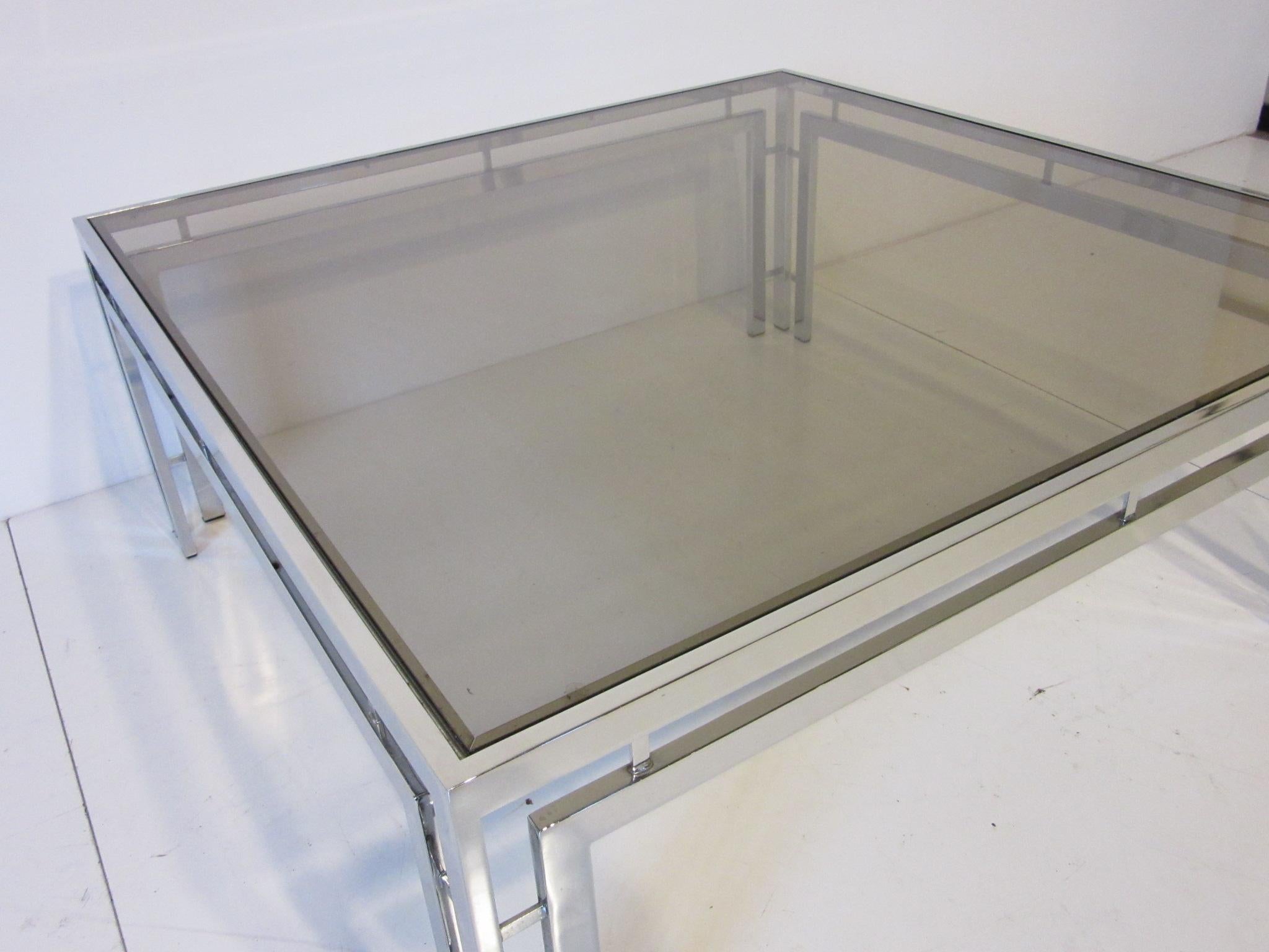 American Chrome and Smoked Glass Coffee Table after Milo Baughman For Sale