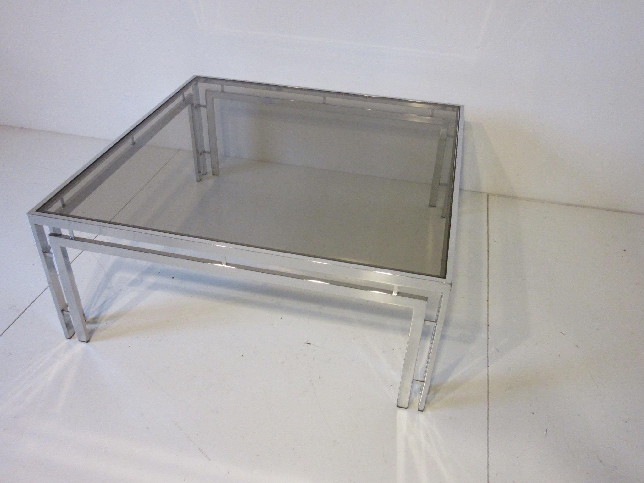 Chrome and Smoked Glass Coffee Table after Milo Baughman In Good Condition In Cincinnati, OH