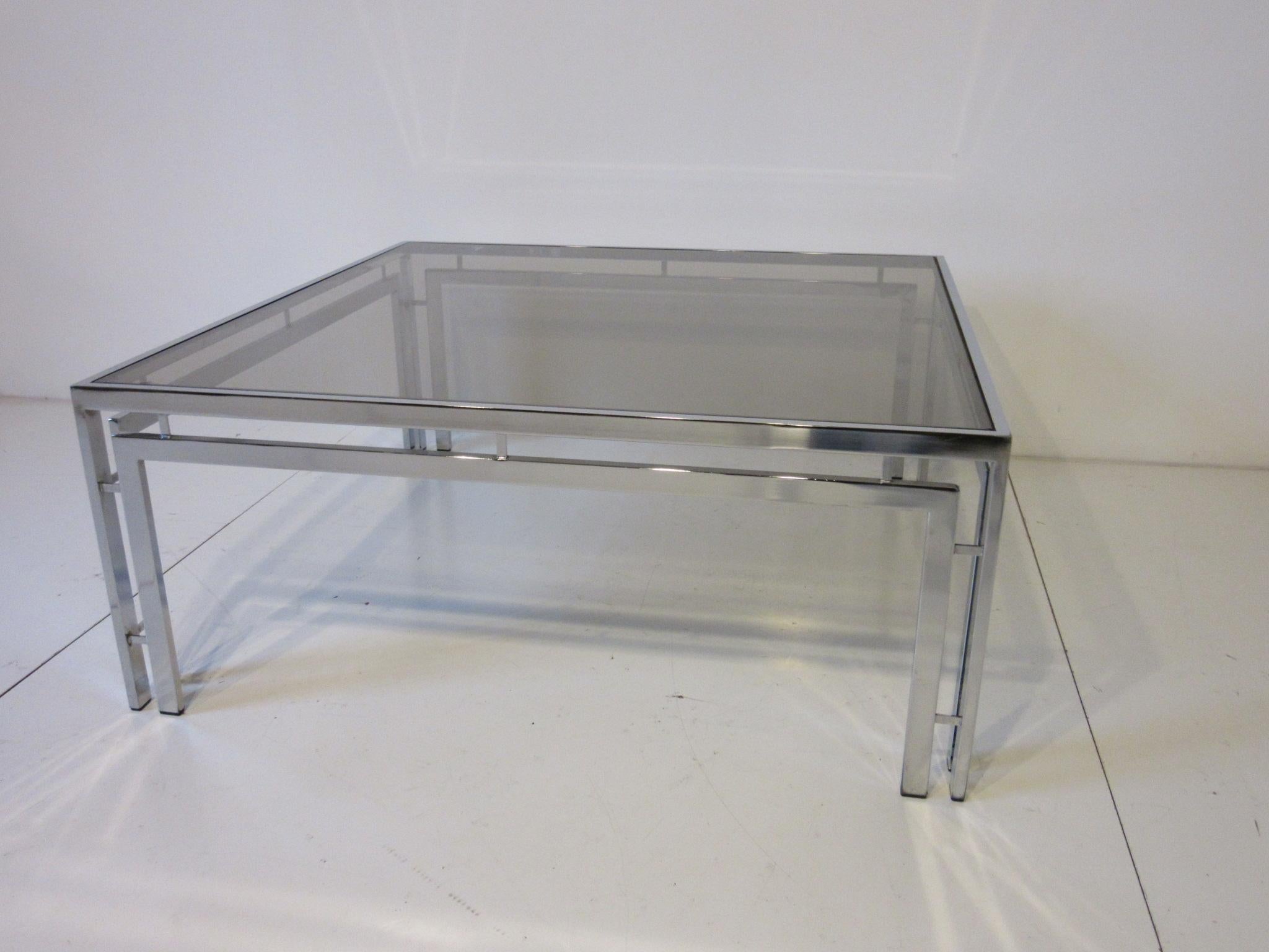 20th Century Chrome and Smoked Glass Coffee Table after Milo Baughman For Sale