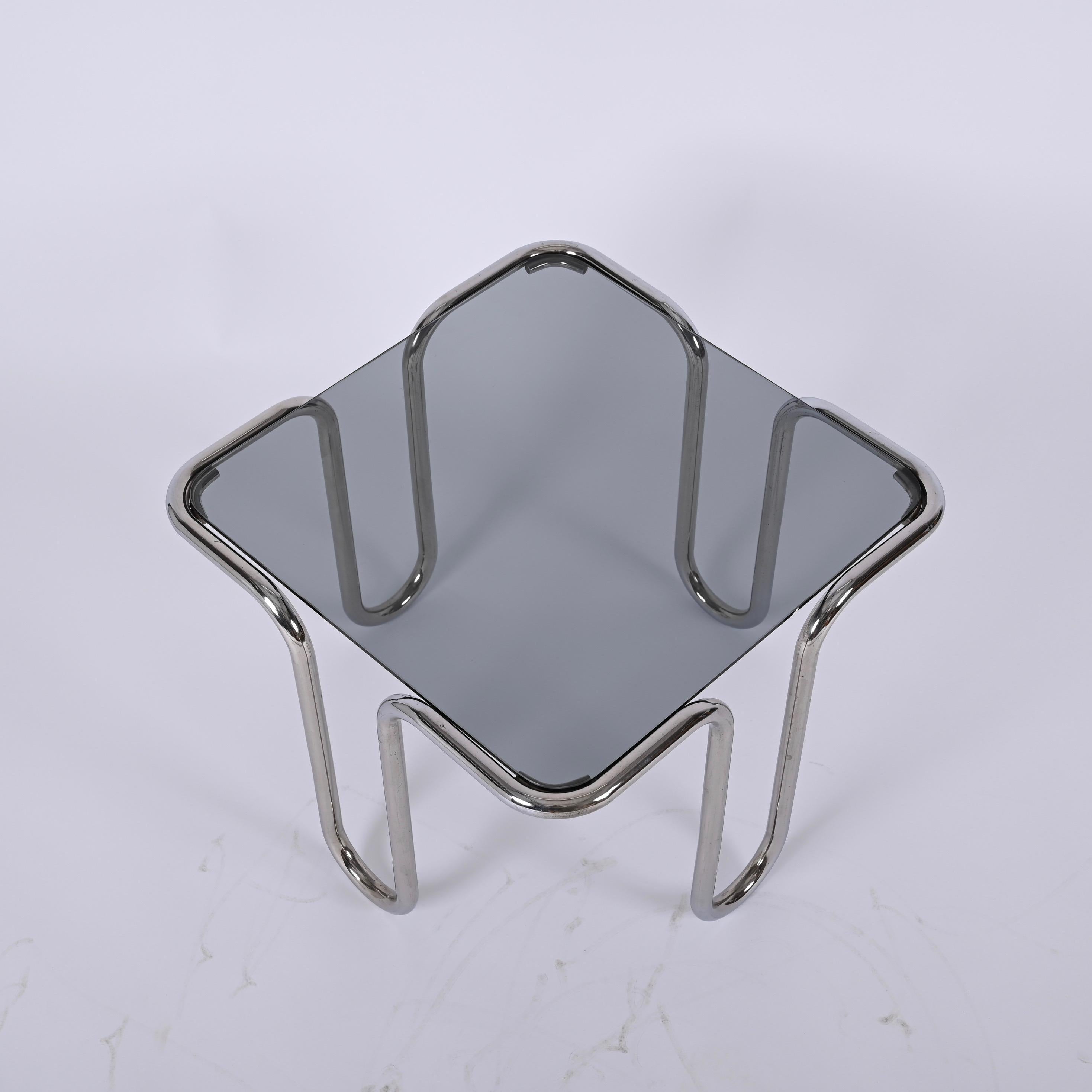 Chrome and Smoked Glass Coffee Table by Ezio Didone, Italy 1970s 2