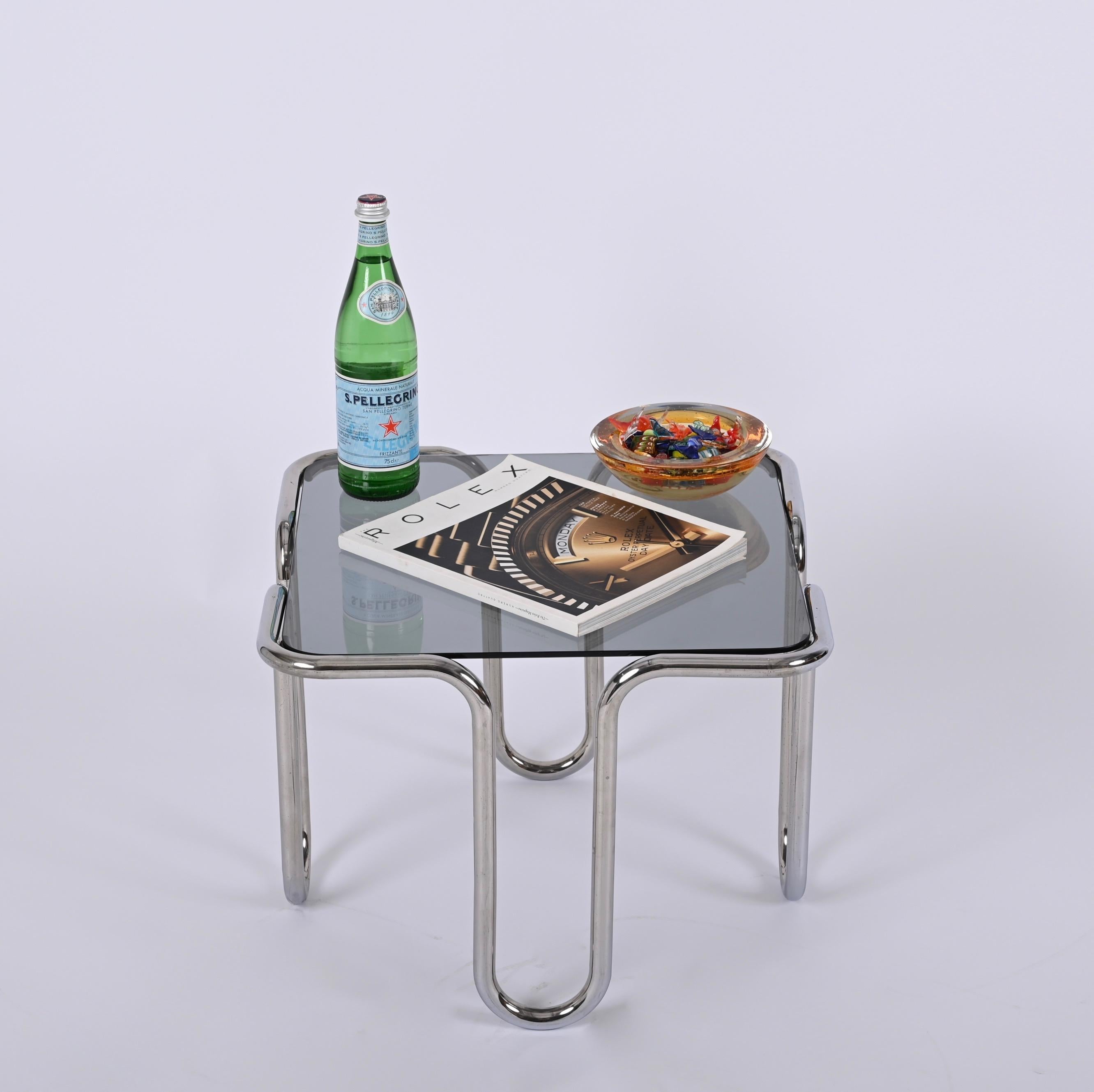Chrome and Smoked Glass Coffee Table by Ezio Didone, Italy 1970s 3