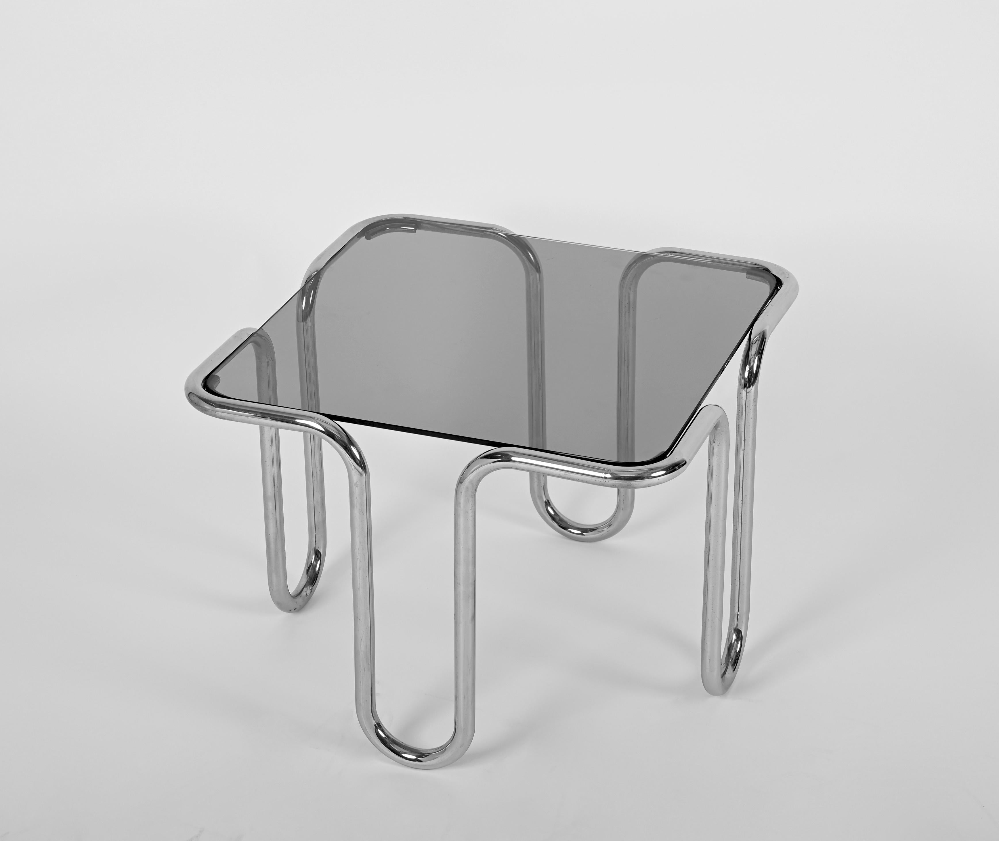 Chrome and Smoked Glass Coffee Table by Ezio Didone, Italy 1970s 4