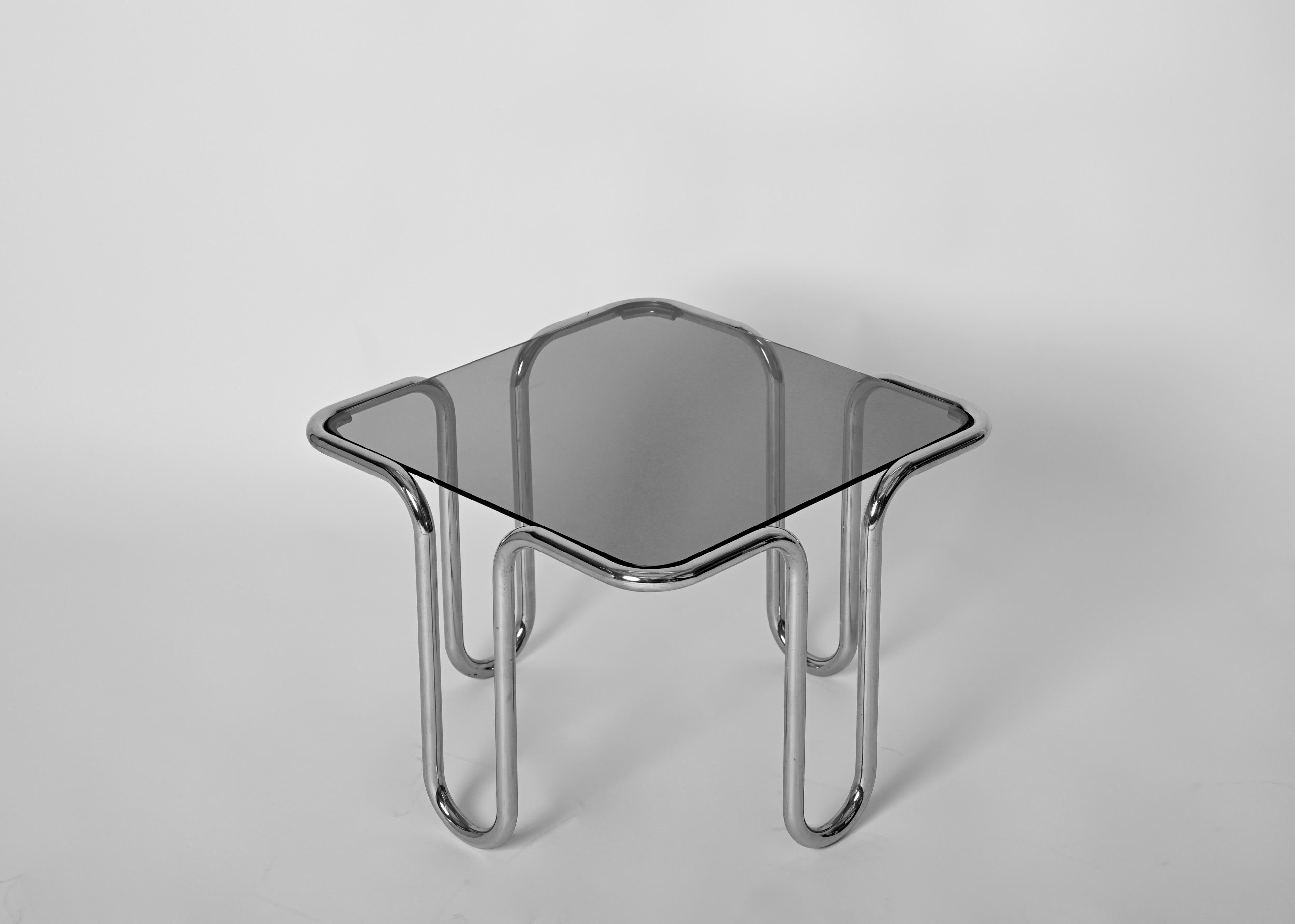 Chrome and Smoked Glass Coffee Table by Ezio Didone, Italy 1970s 5