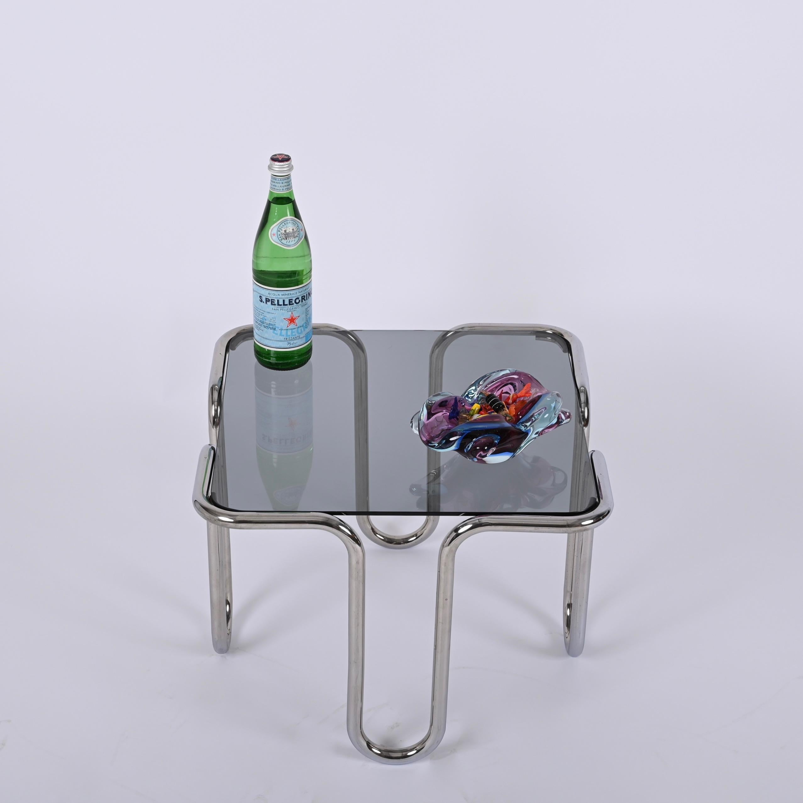 Chrome and Smoked Glass Coffee Table by Ezio Didone, Italy 1970s 7