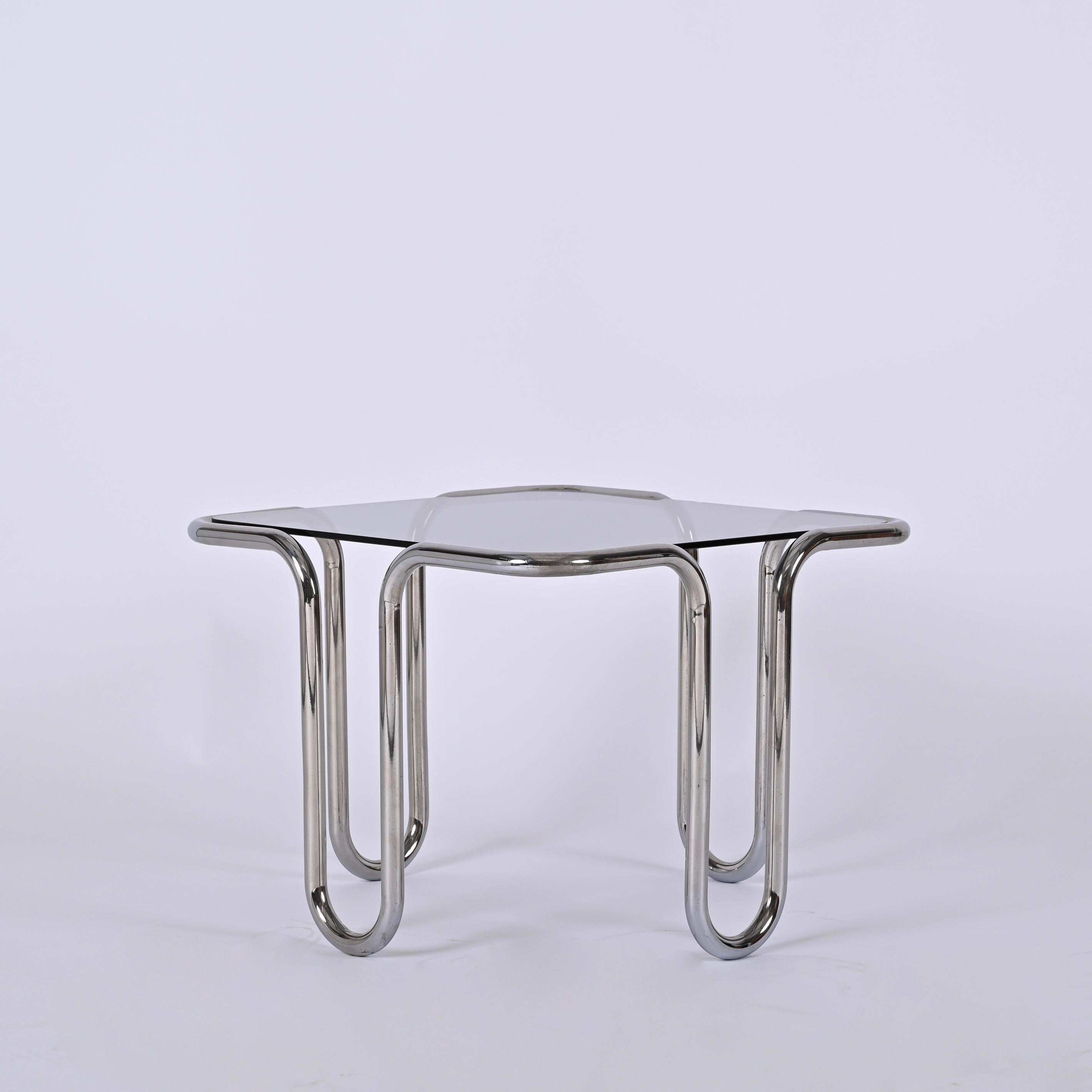 Mid-Century Modern Chrome and Smoked Glass Coffee Table by Ezio Didone, Italy 1970s