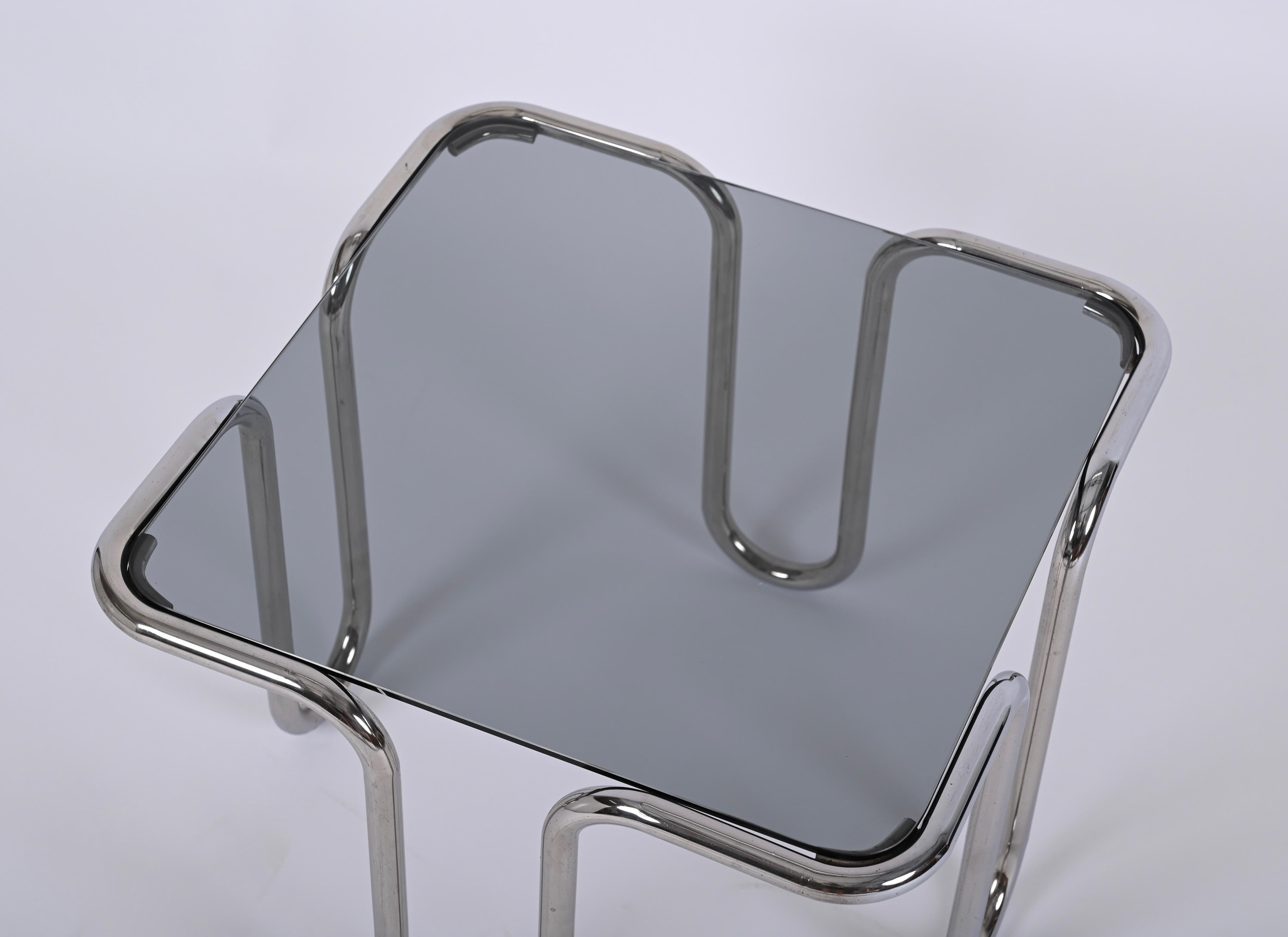Italian Chrome and Smoked Glass Coffee Table by Ezio Didone, Italy 1970s