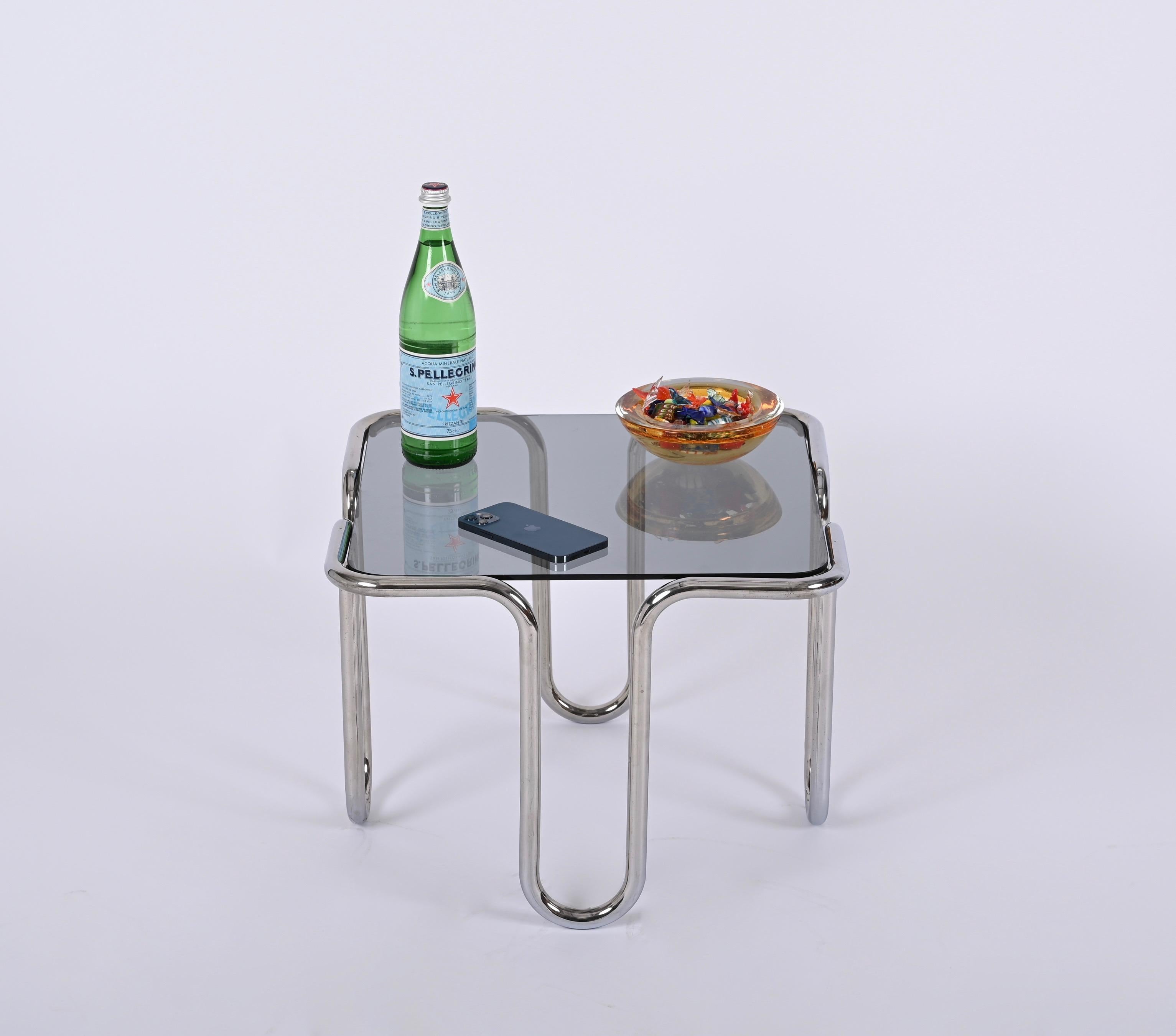 Chrome and Smoked Glass Coffee Table by Ezio Didone, Italy 1970s In Good Condition In Roma, IT