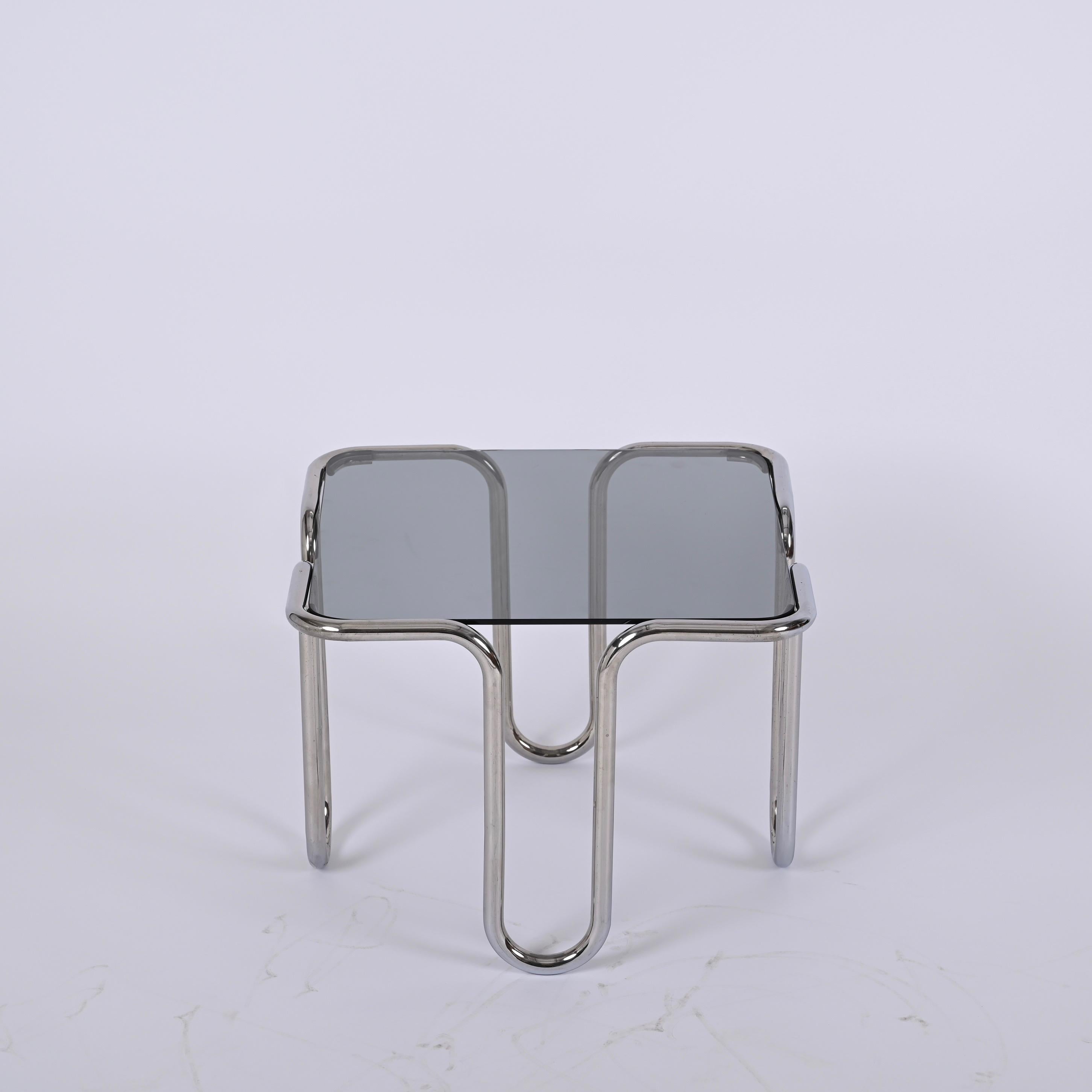 Late 20th Century Chrome and Smoked Glass Coffee Table by Ezio Didone, Italy 1970s