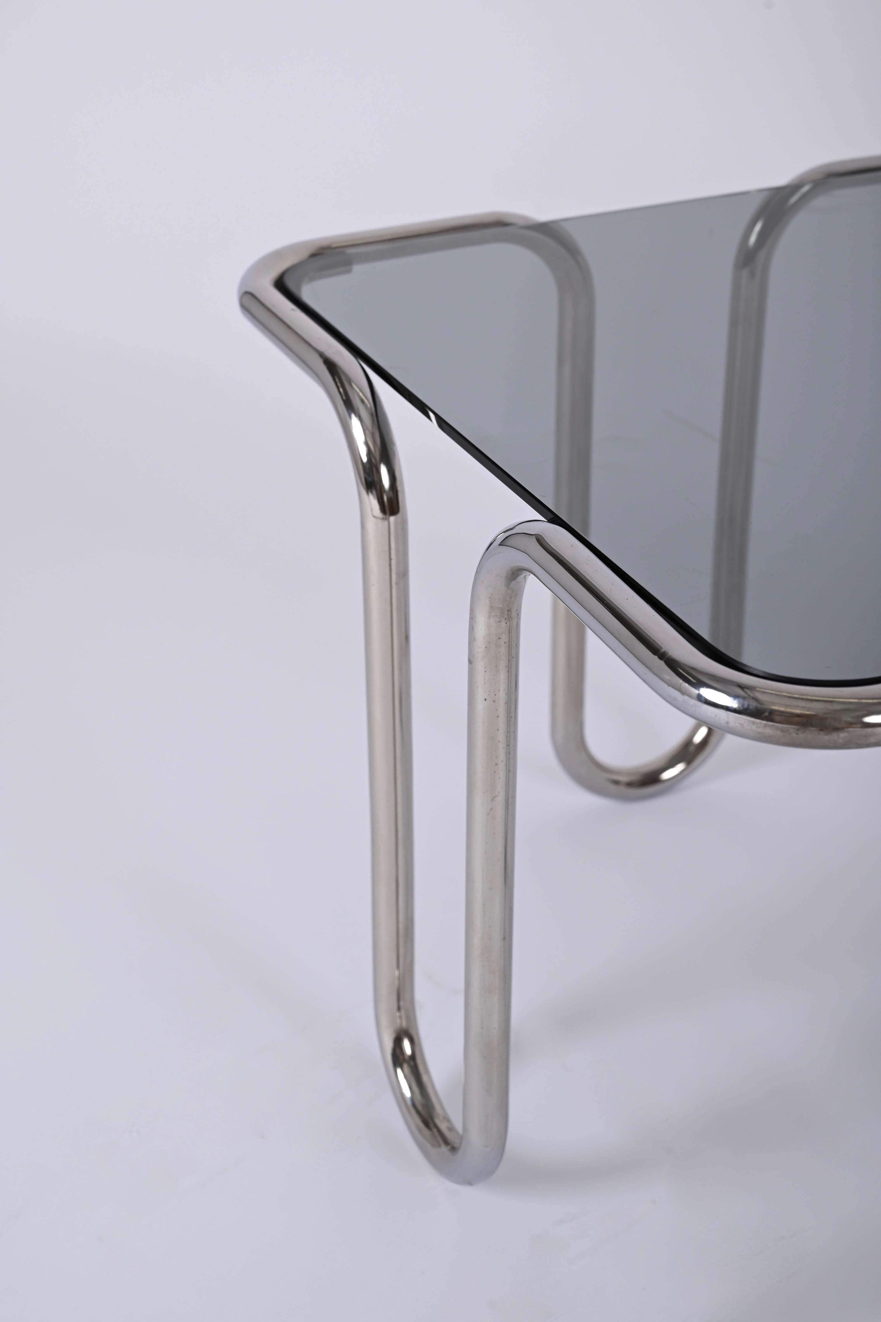 Metal Chrome and Smoked Glass Coffee Table by Ezio Didone, Italy 1970s
