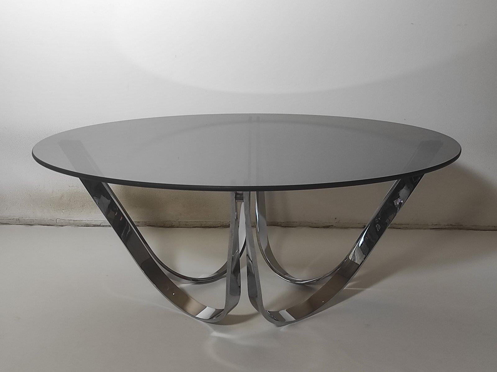 Chrome and Smoked glass Coffee Table By Roger Sprunger for Dunbar 1970s For Sale 3