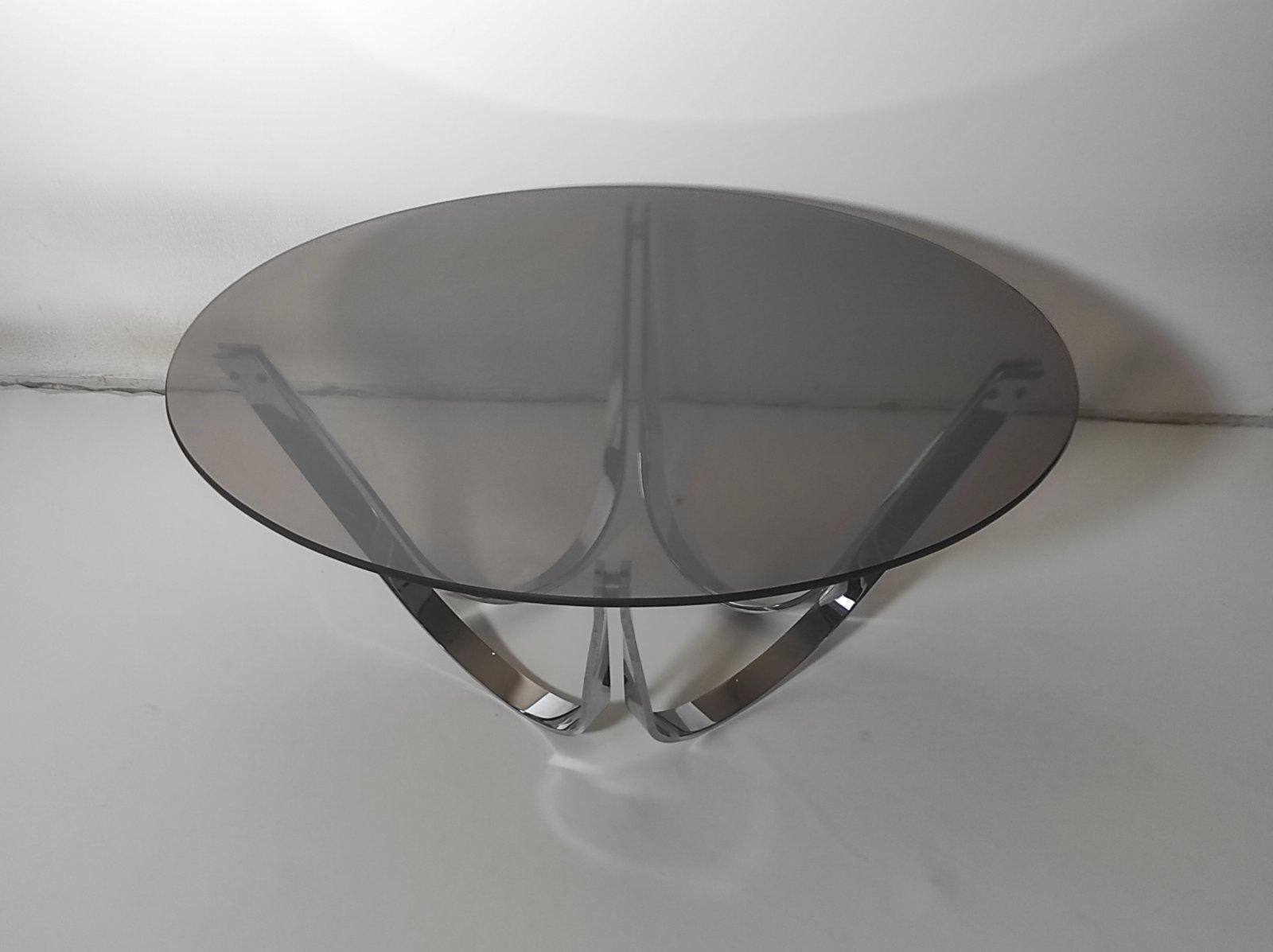 Mid-Century Modern Chrome and Smoked glass Coffee Table By Roger Sprunger for Dunbar 1970s For Sale