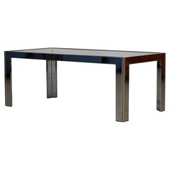 Couchtisch aus Chrom und Rauchglas mit goldenen Streifen, 1970er Jahre