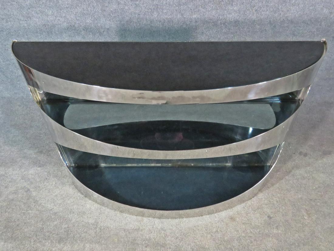 Chrome and Smoked Glass Console in the Style of Pierre Cardin In Good Condition In Brooklyn, NY