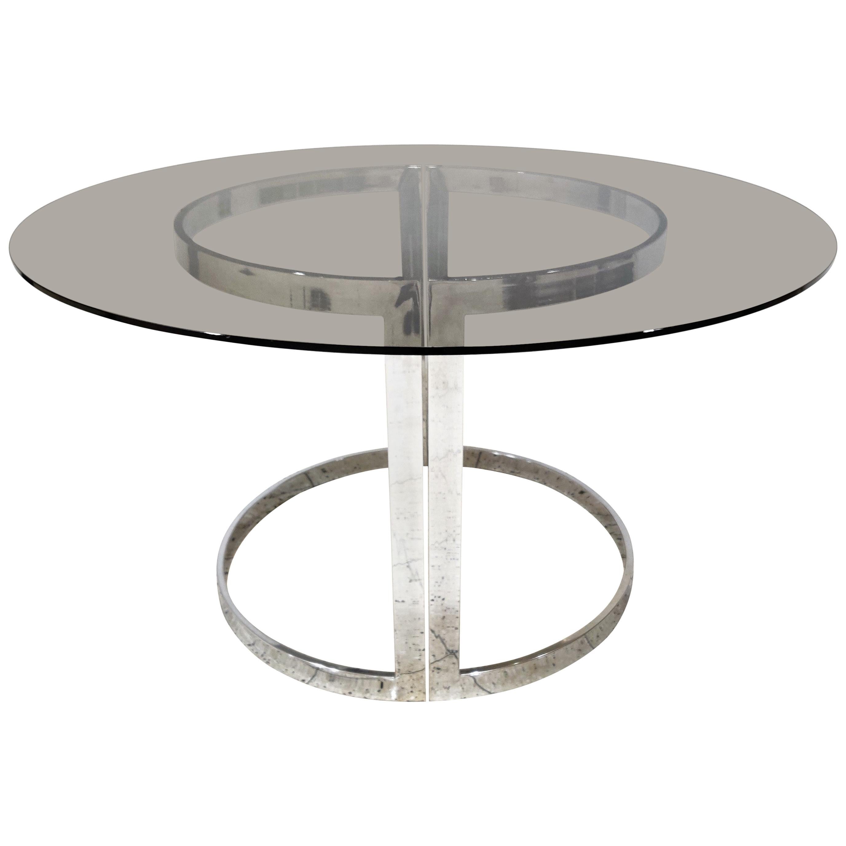 Chrome and Smoked Glass Dining Table by Milo Baughman, 1970s