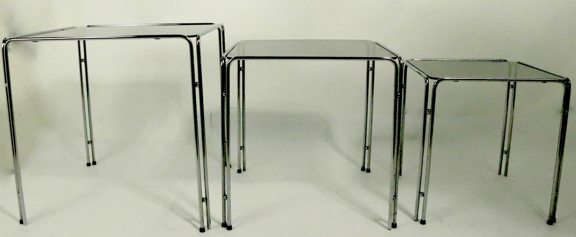 Chrome and Smoked Glass Nesting Tables after Baughman 1