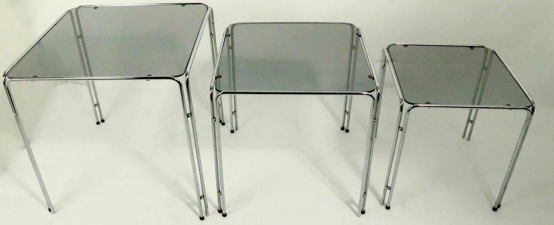 Chrome and Smoked Glass Nesting Tables after Baughman 2