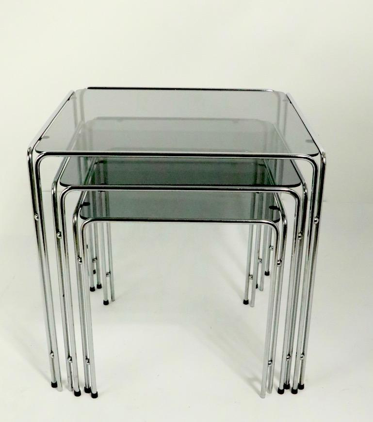 Mid-Century Modern Chrome and Smoked Glass Nesting Tables after Baughman
