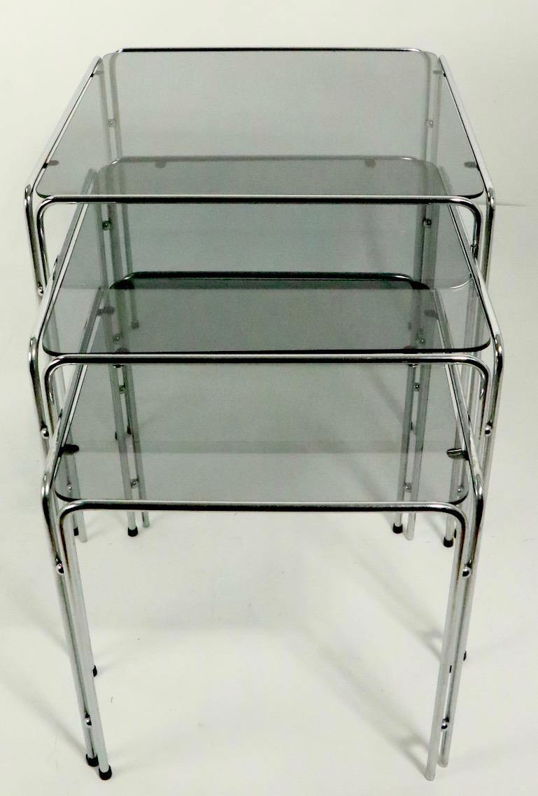American Chrome and Smoked Glass Nesting Tables after Baughman