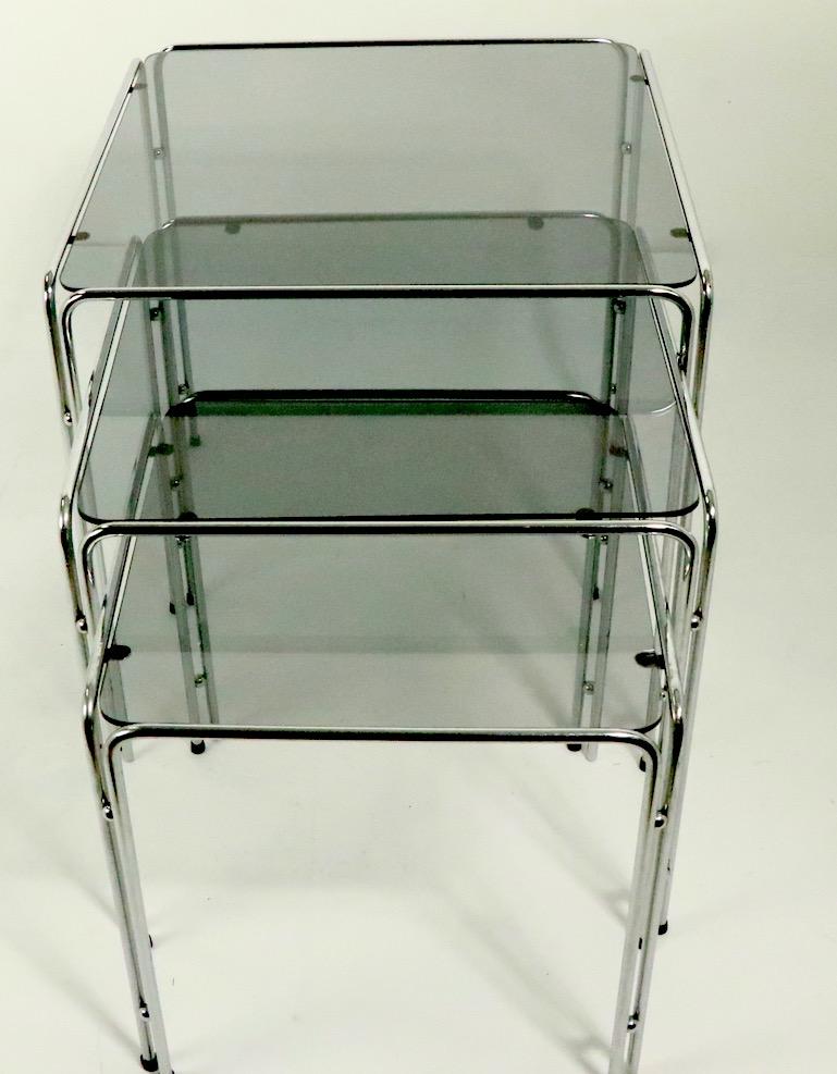 Chrome and Smoked Glass Nesting Tables after Baughman In Good Condition In New York, NY