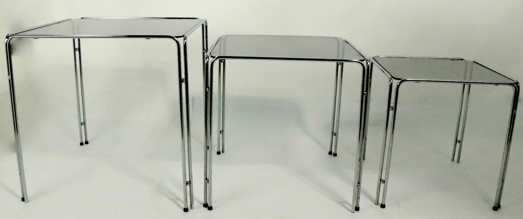 20th Century Chrome and Smoked Glass Nesting Tables after Baughman