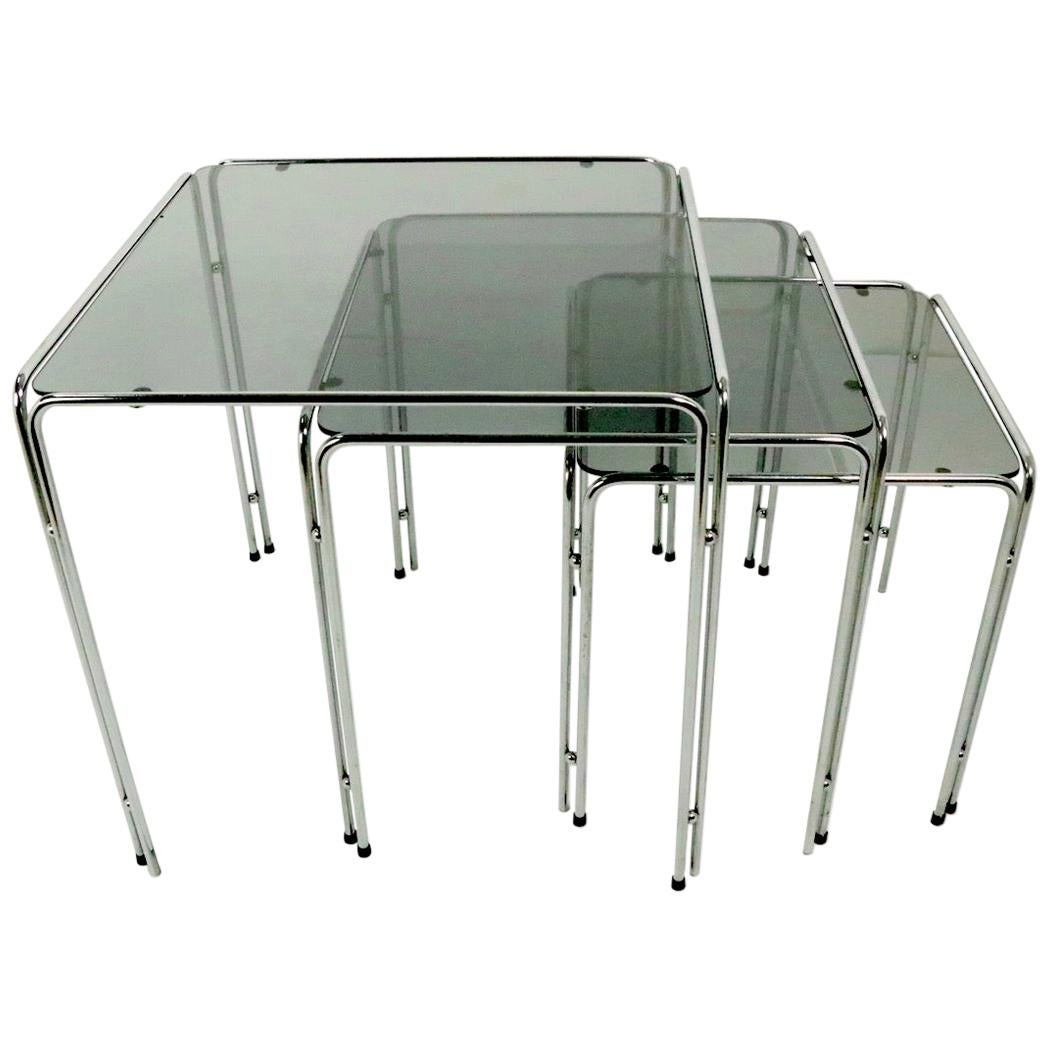 Chrome and Smoked Glass Nesting Tables after Baughman