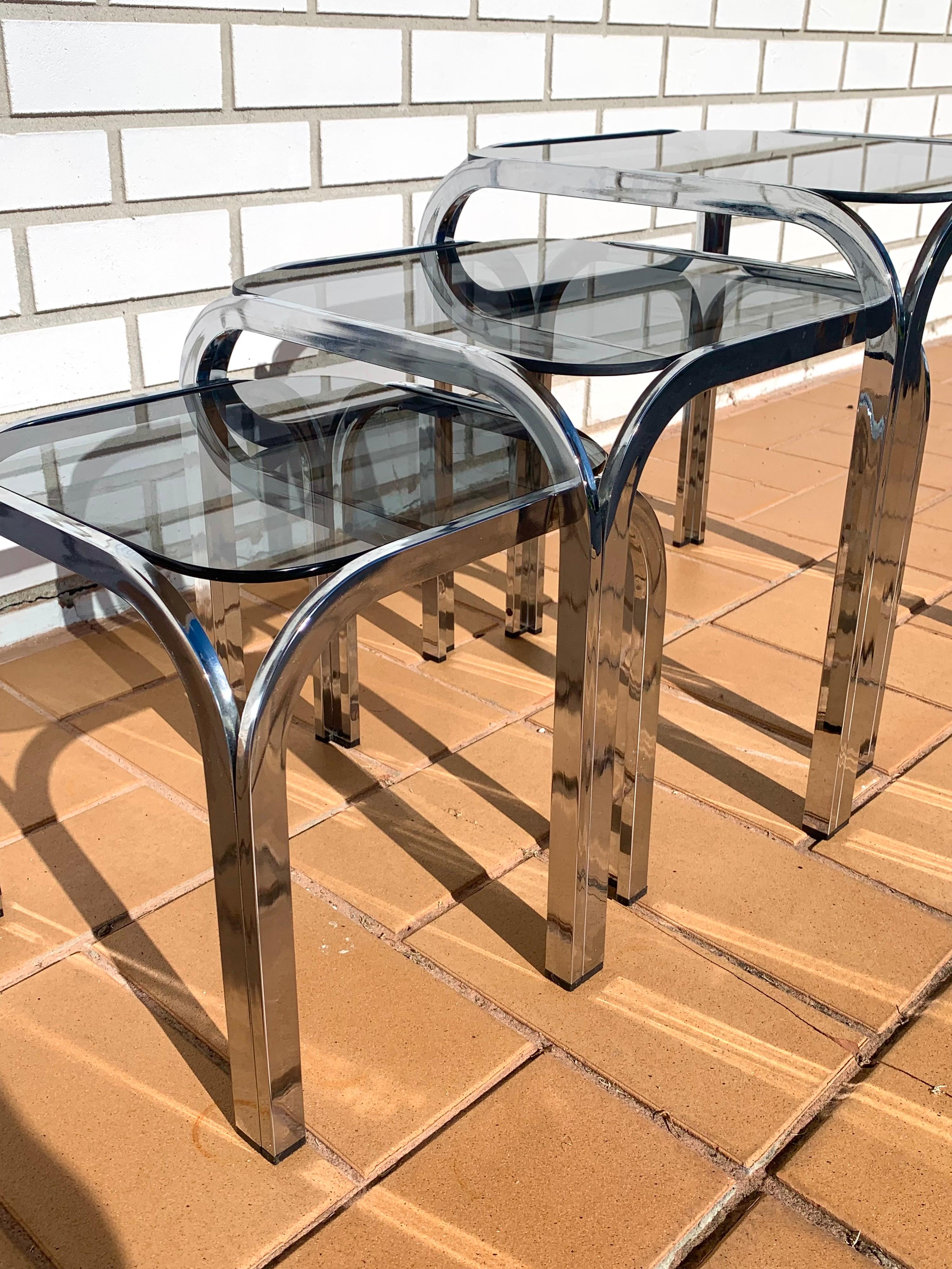 Unknown Chrome and Smoked Glass Nesting Tables in the Style of Marcel Breuer For Sale